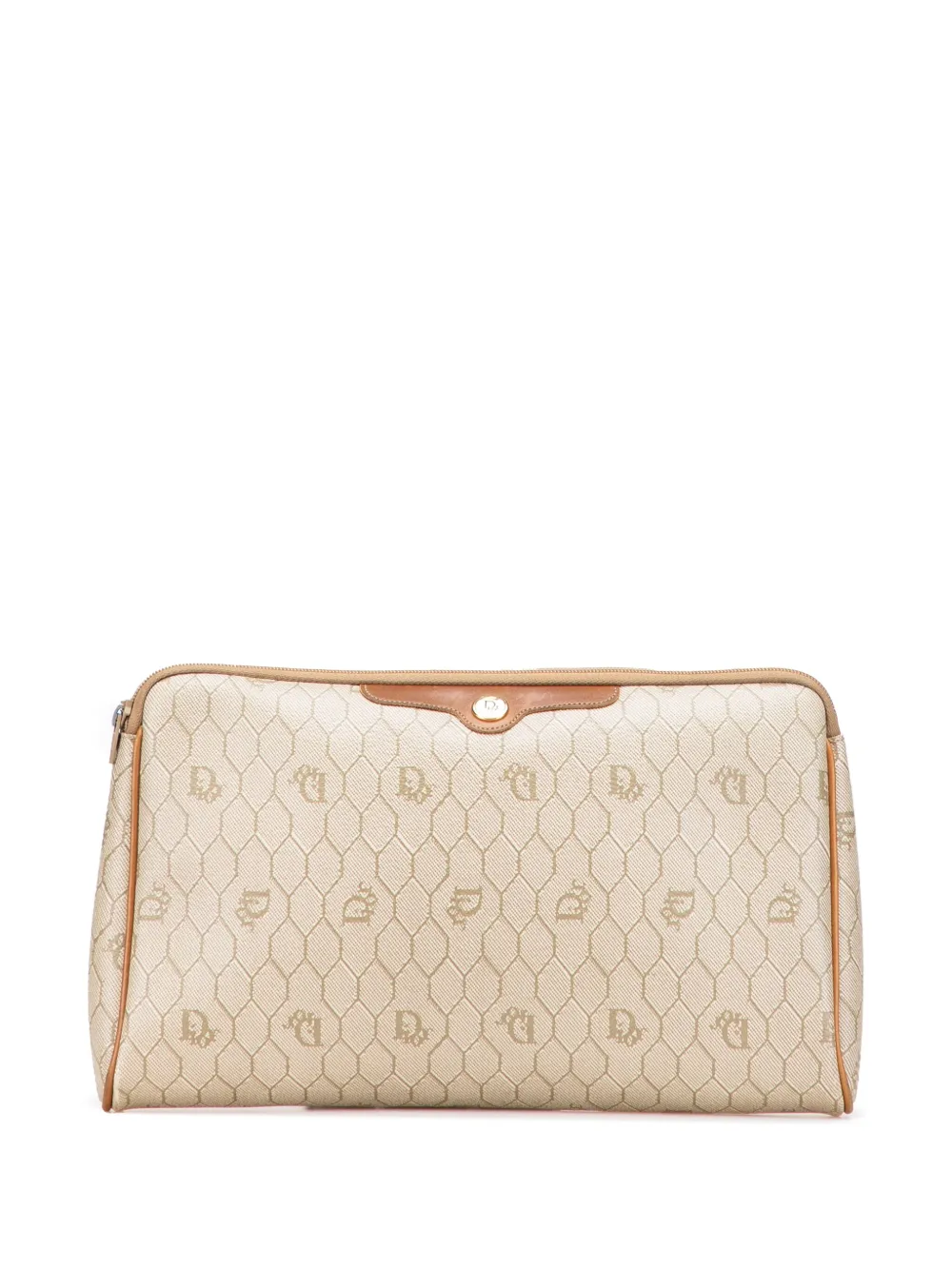 Pre-owned Dior 20th Century Honeycomb Coated Canvas Clutch Bag In Brown