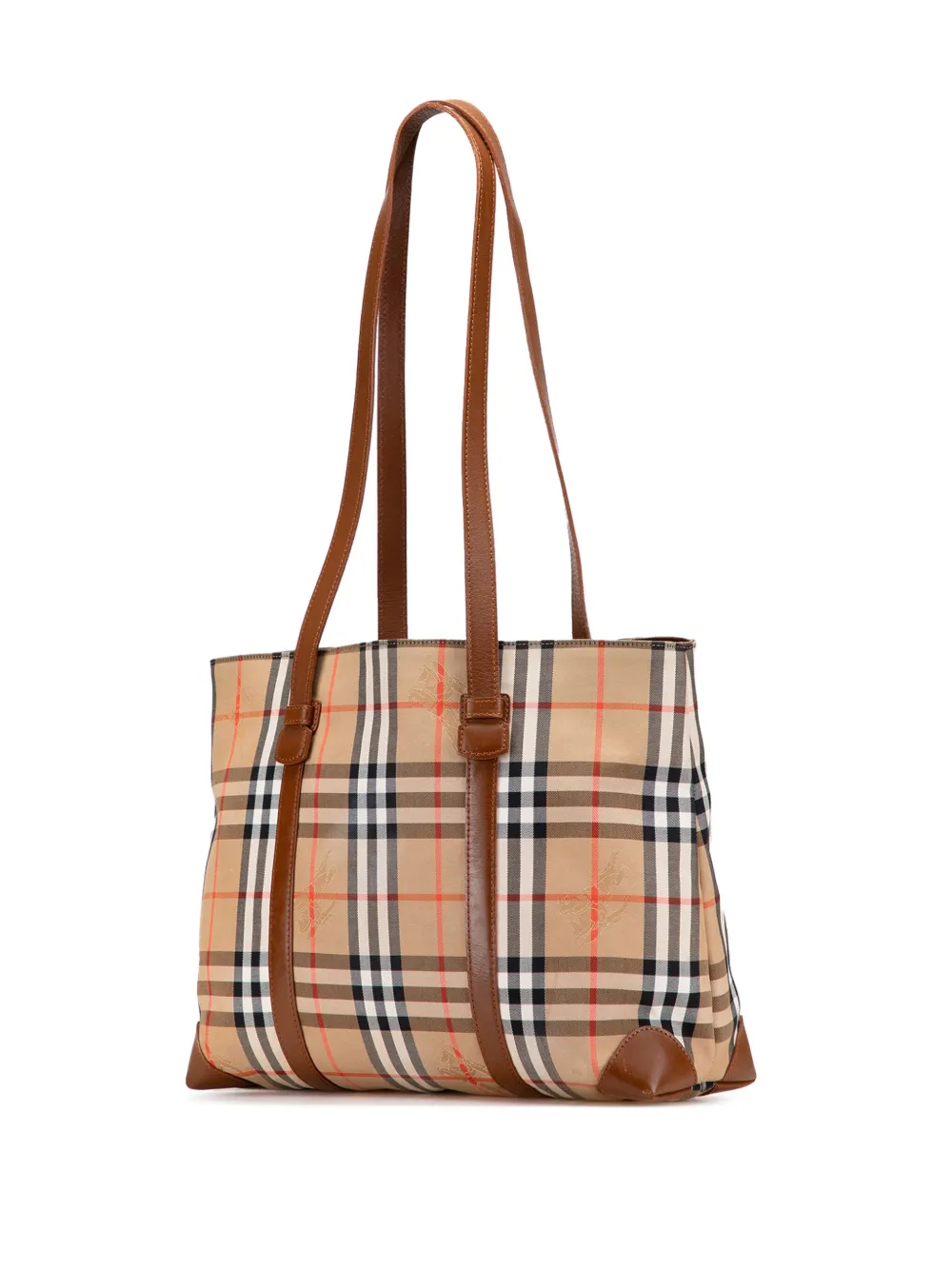 Pre-owned Burberry 20th Century Haymarket Check Canvas Tote Bag In Brown