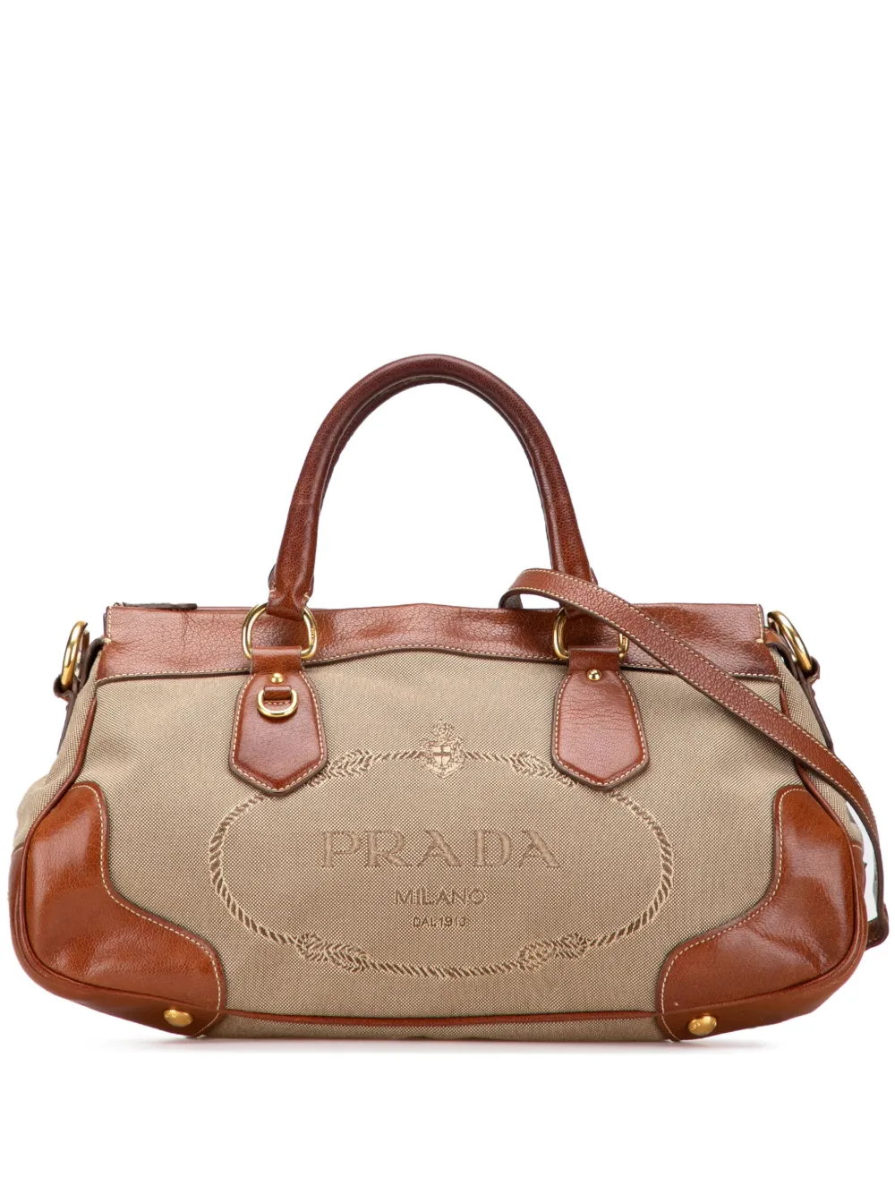 Prada Pre-Owned 2013-2025 Leather Trimmed Canvas Canapa Logo satchel - Prada Pre-Owned 2013-2025 Leather Trimmed Canvas Canapa Logo satchel -