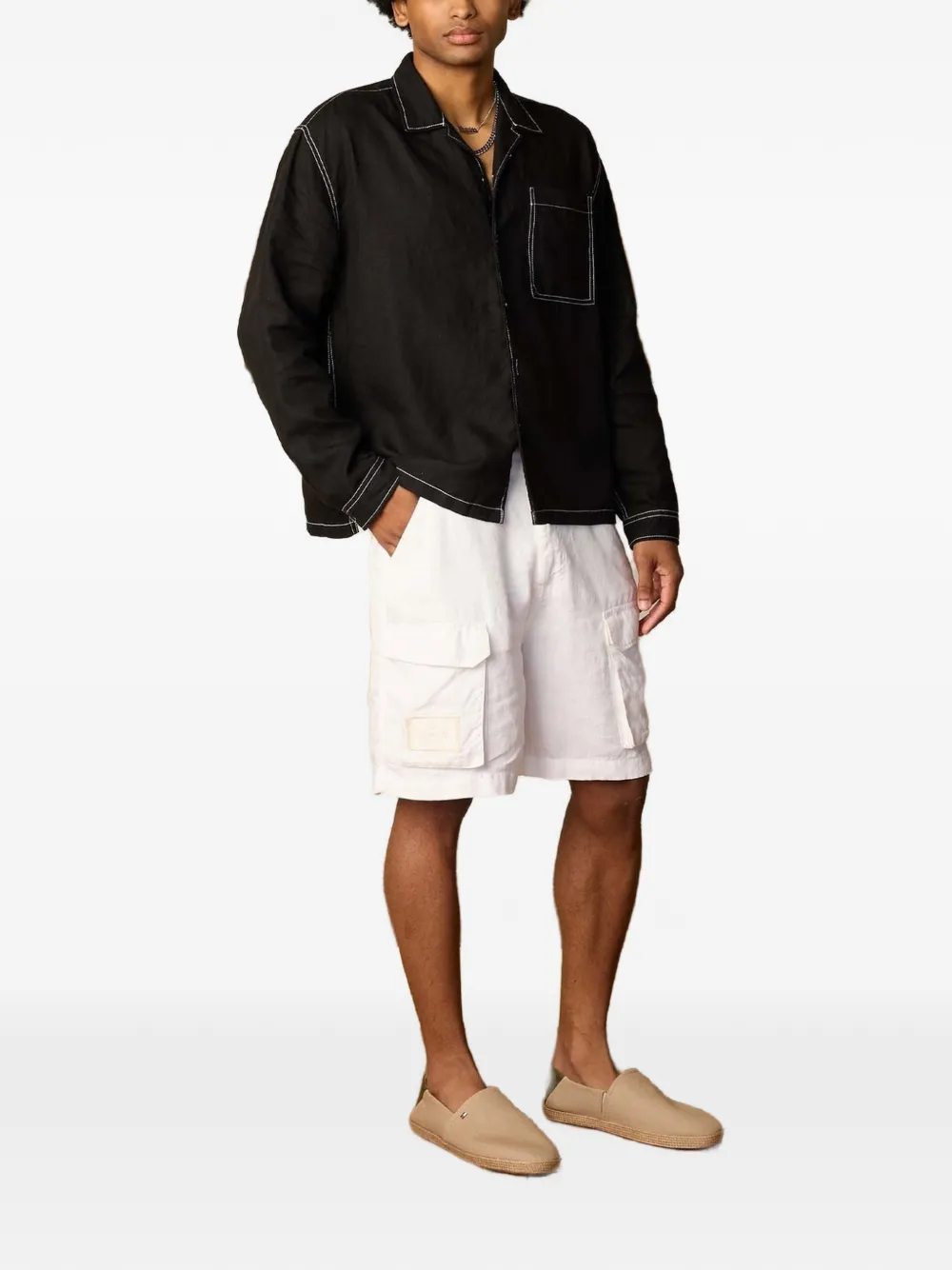 HOMIES MARBELLA Linnen cargo shorts met logopatch Wit