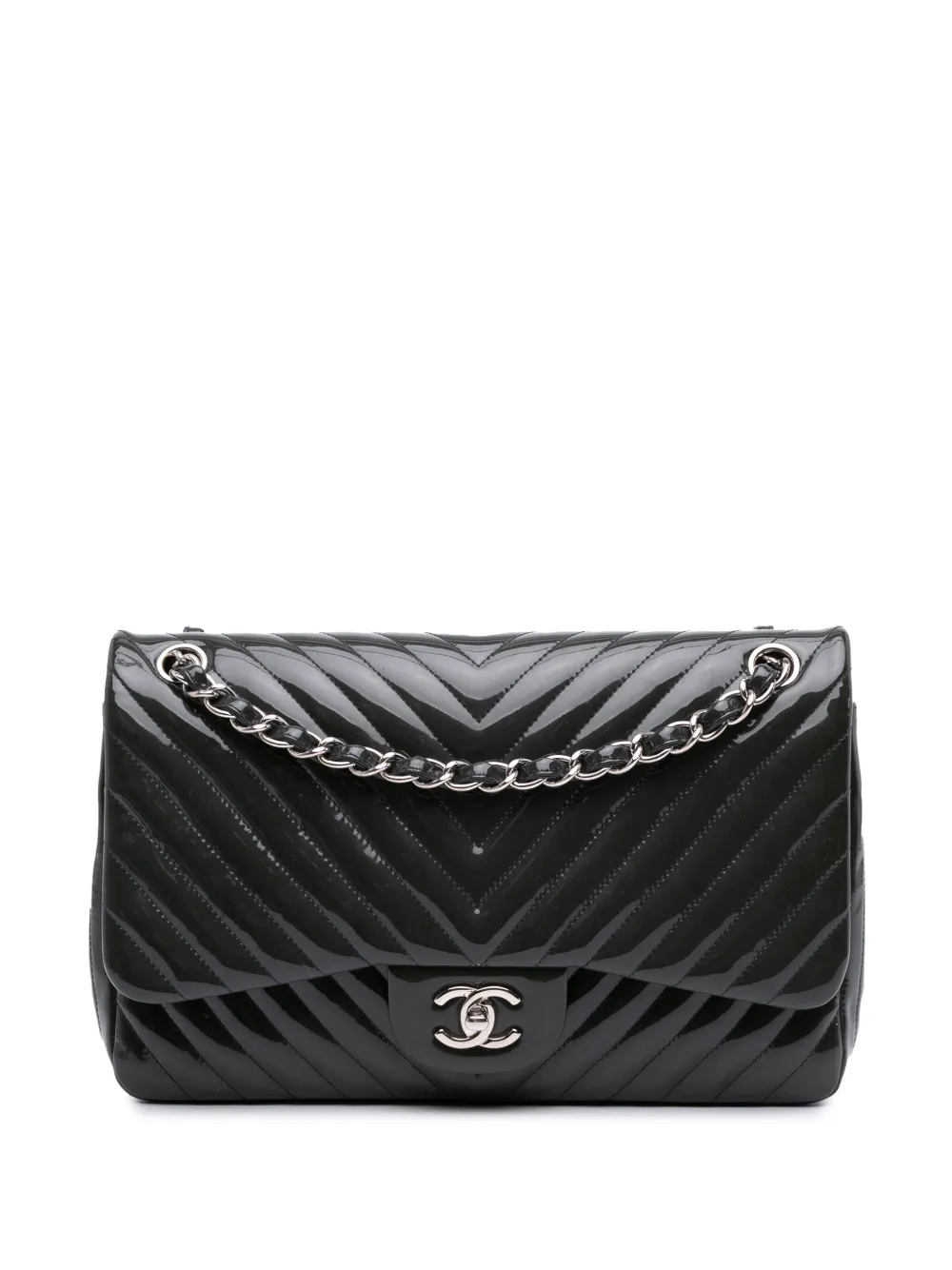 CHANEL Pre-Owned 2015-2016 Jumbo Classic Chevron Patent Double Flap CHANEL Pre-Owned 2015-2016 Jumbo Classic Chevron Patent Double Flap