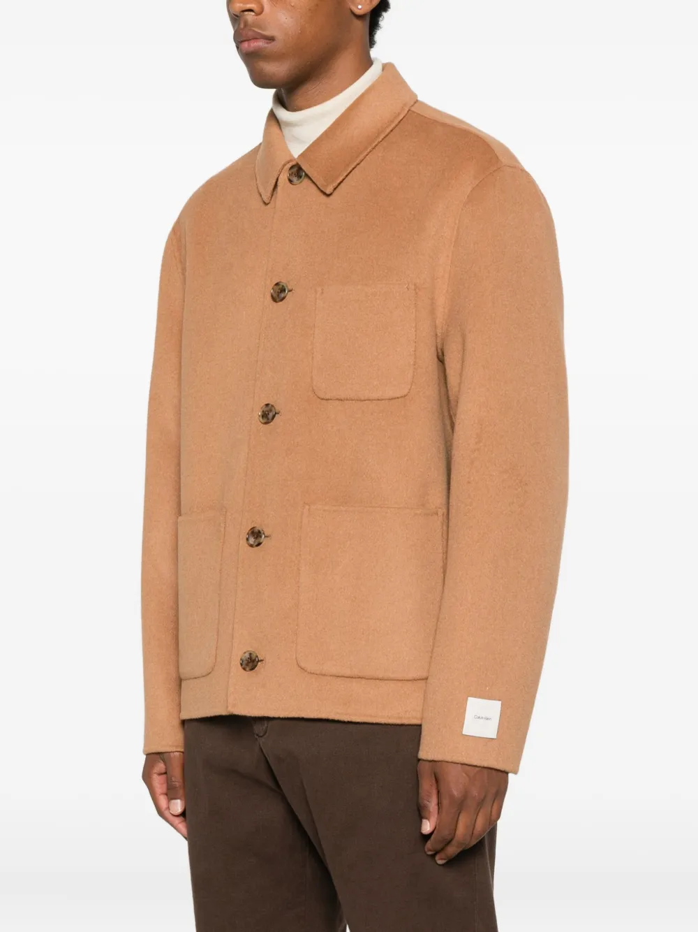 Calvin Klein Buttoned Patch-pocket Jacket In Brown