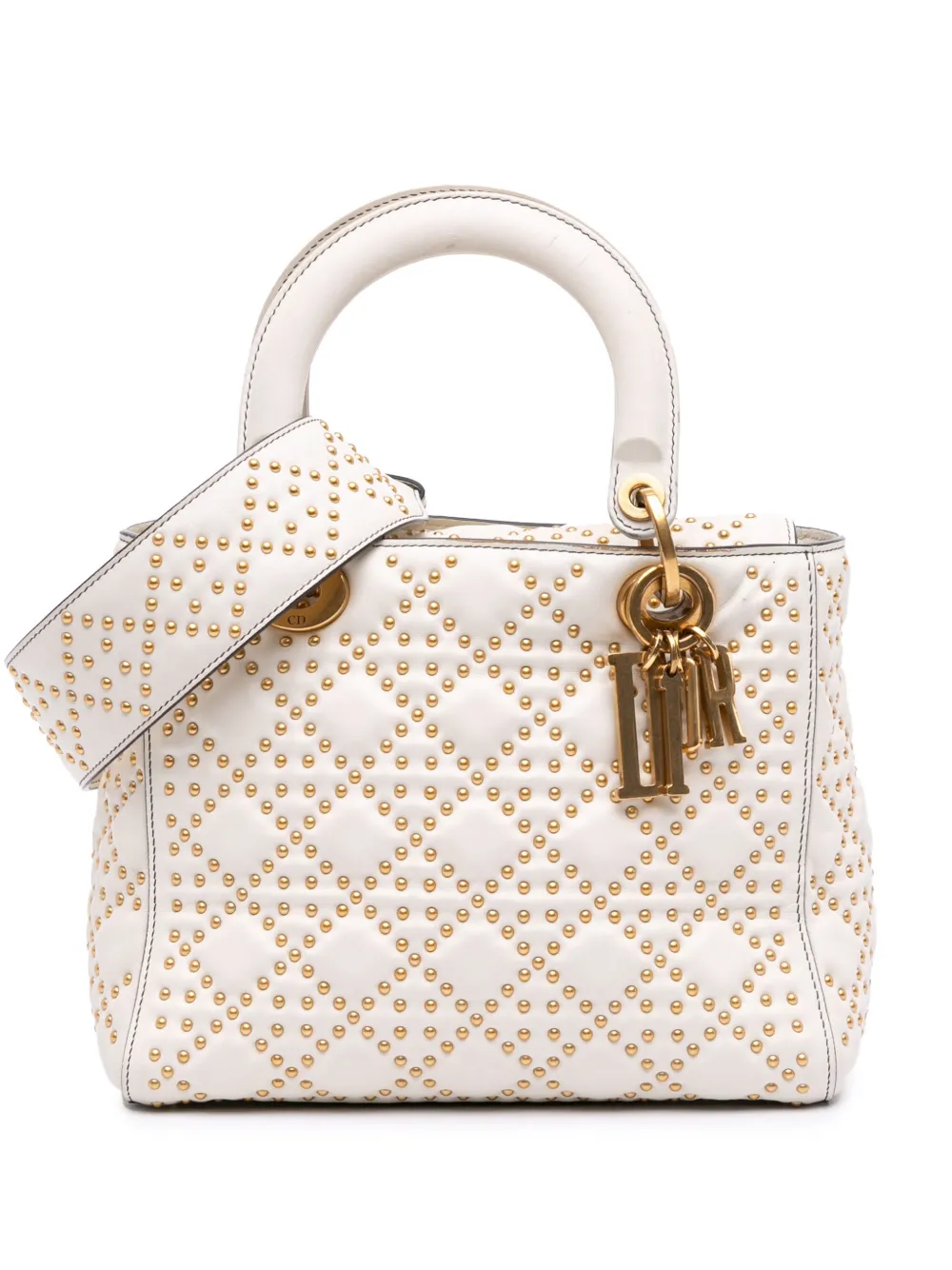 Christian Dior Pre-Owned 2018 Medium Calfskin Cannage Studded Supple Christian Dior Pre-Owned 2018 Medium Calfskin Cannage Studded Supple