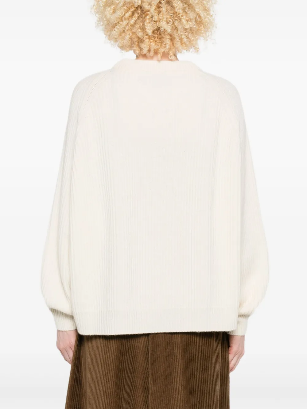 Dusan Geribbelde raglan trui Beige