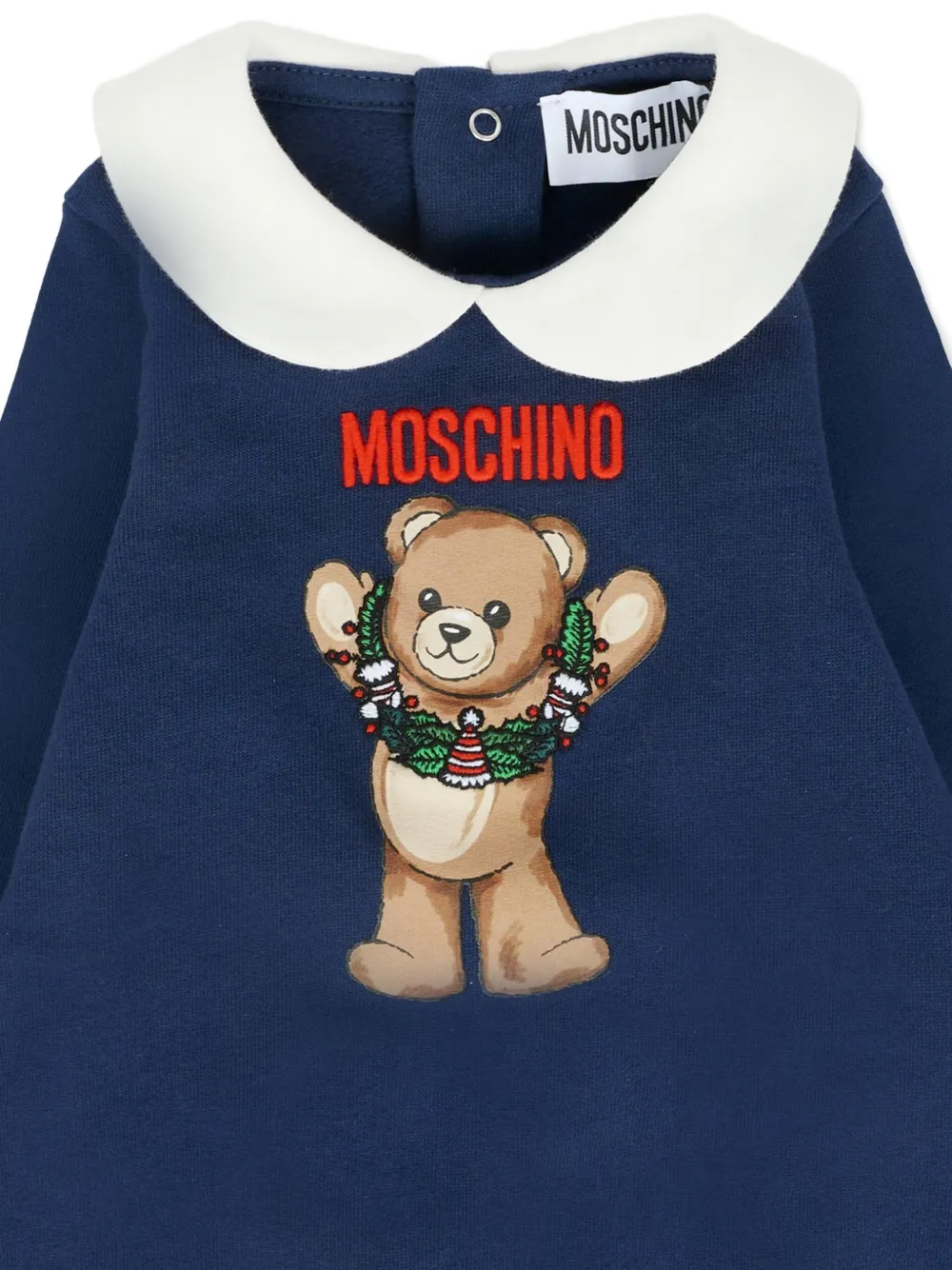 Moschino Teddy-print Collared Pajama In Blue
