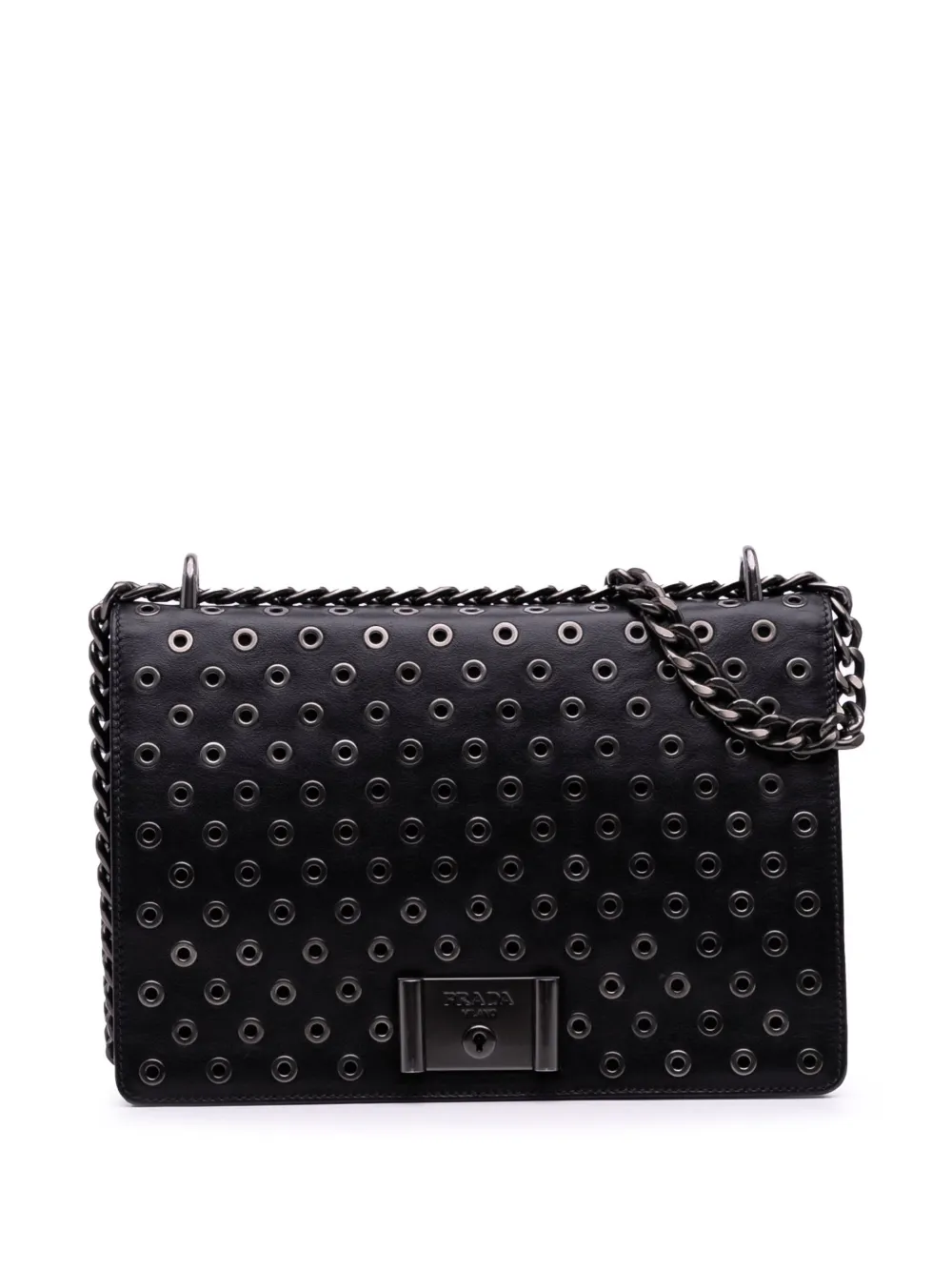 Prada Pre-Owned 2010-2025 Soft Calf Grommet Lock Flap Chain crossbody Prada Pre-Owned 2010-2025 Soft Calf Grommet Lock Flap Chain crossbody