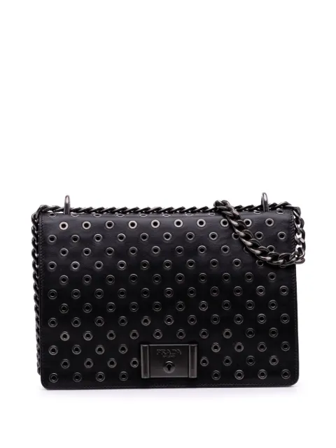 Prada Pre-Owned 2010-2025 Soft Calf Grommet Lock Flap Chain crossbody bag