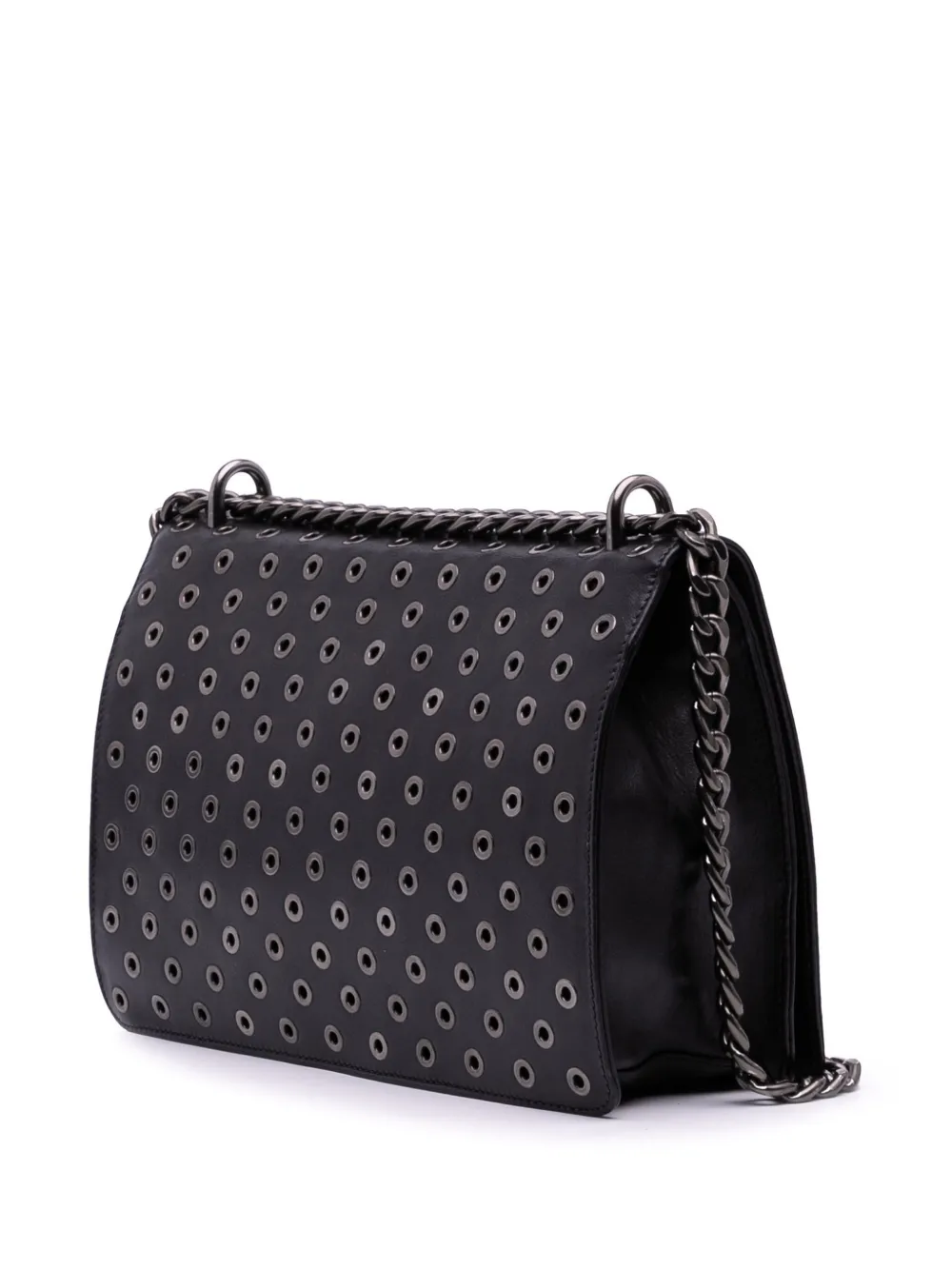 Pre-owned Prada 2010-2025 Soft Calf Grommet Lock Flap Chain Crossbody Bag In Black