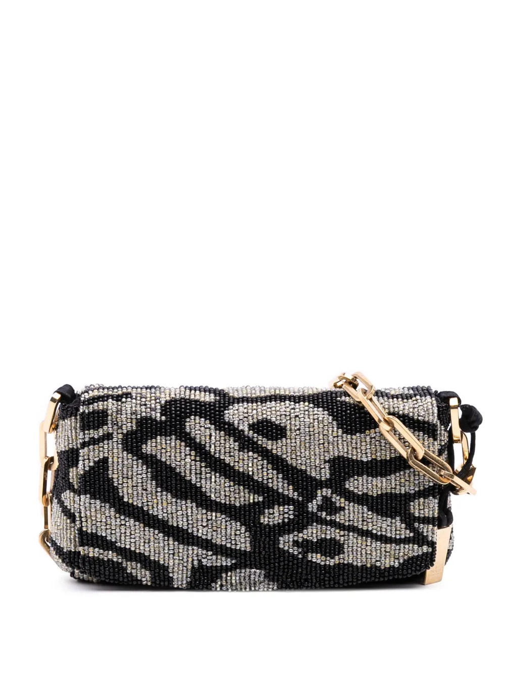 Pre-owned Gucci 20th Century Tom Ford Zebra Beaded Satin Shoulder Bag In Black