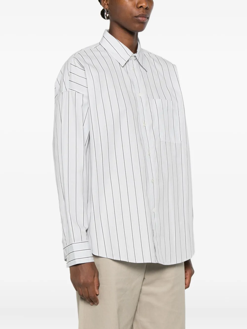  6397 Pinstripe Button-down Shirt - White 
