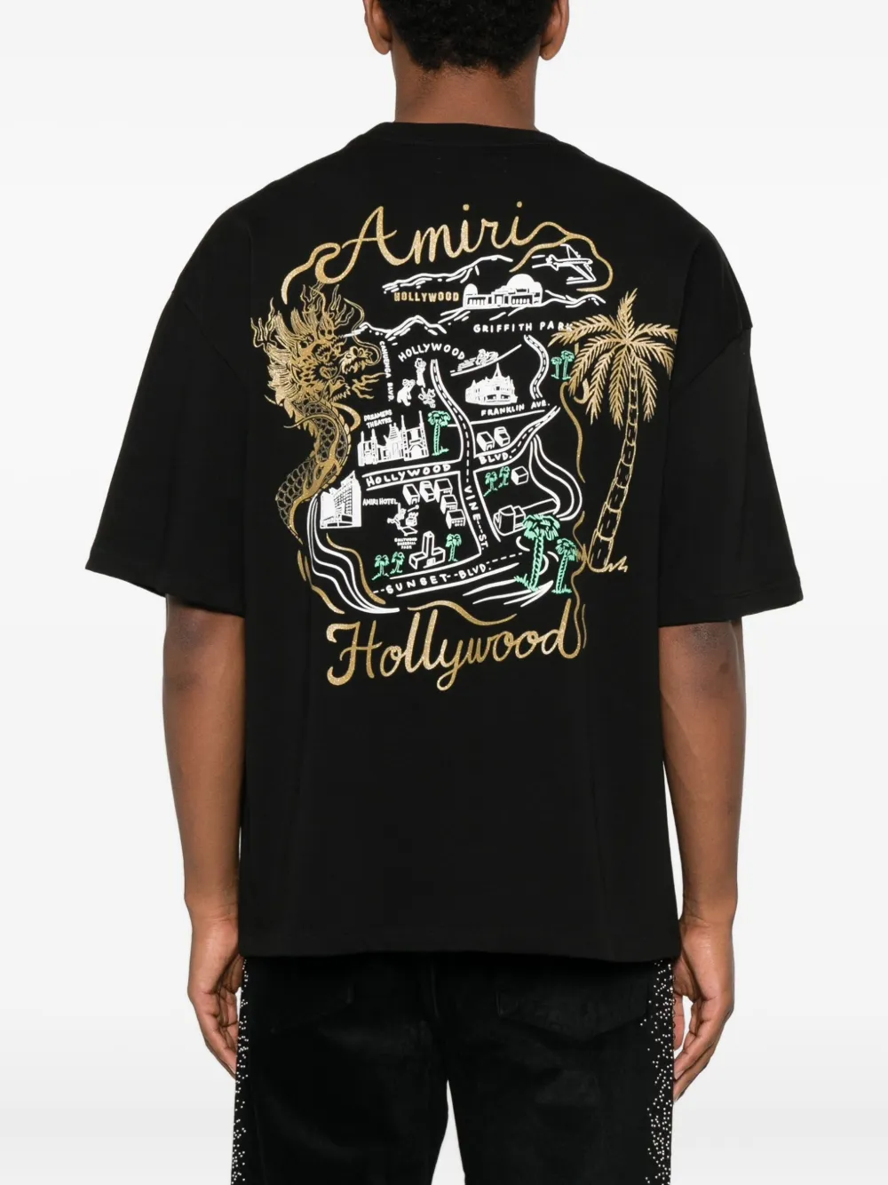 Amiri Mens Black Hollywood Oversized Cotton-jersey T-shirt Xl In Black