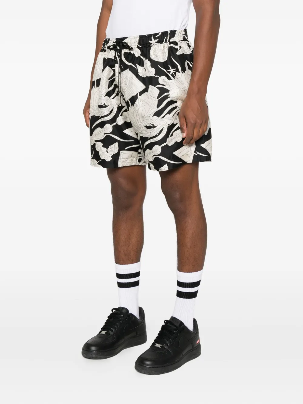 Amiri Floral-print Drawstring Shorts In Black