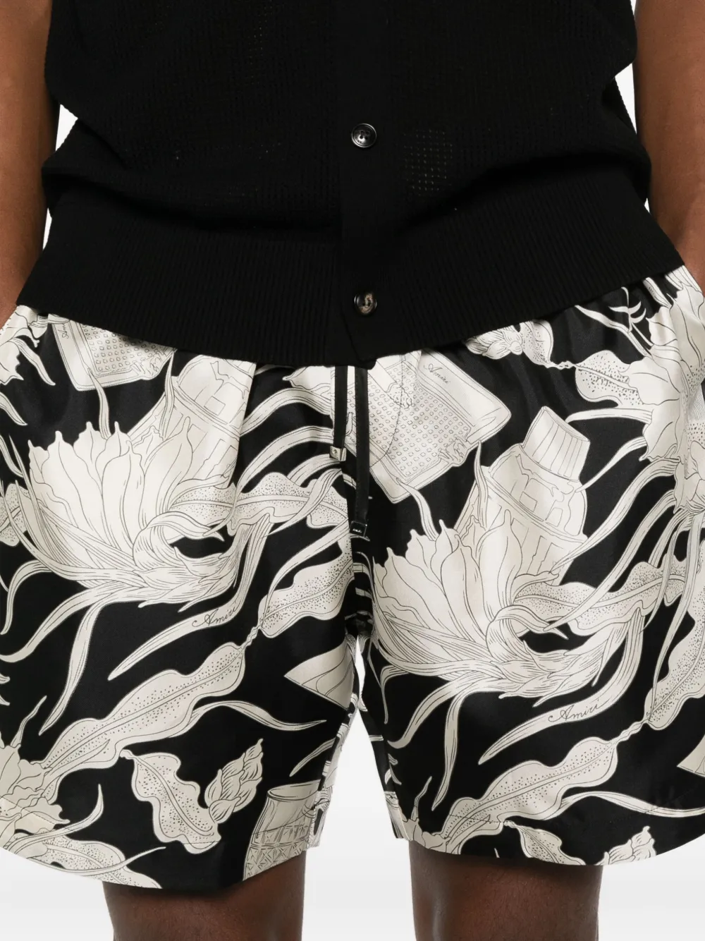 Amiri Floral-print Drawstring Shorts In Black