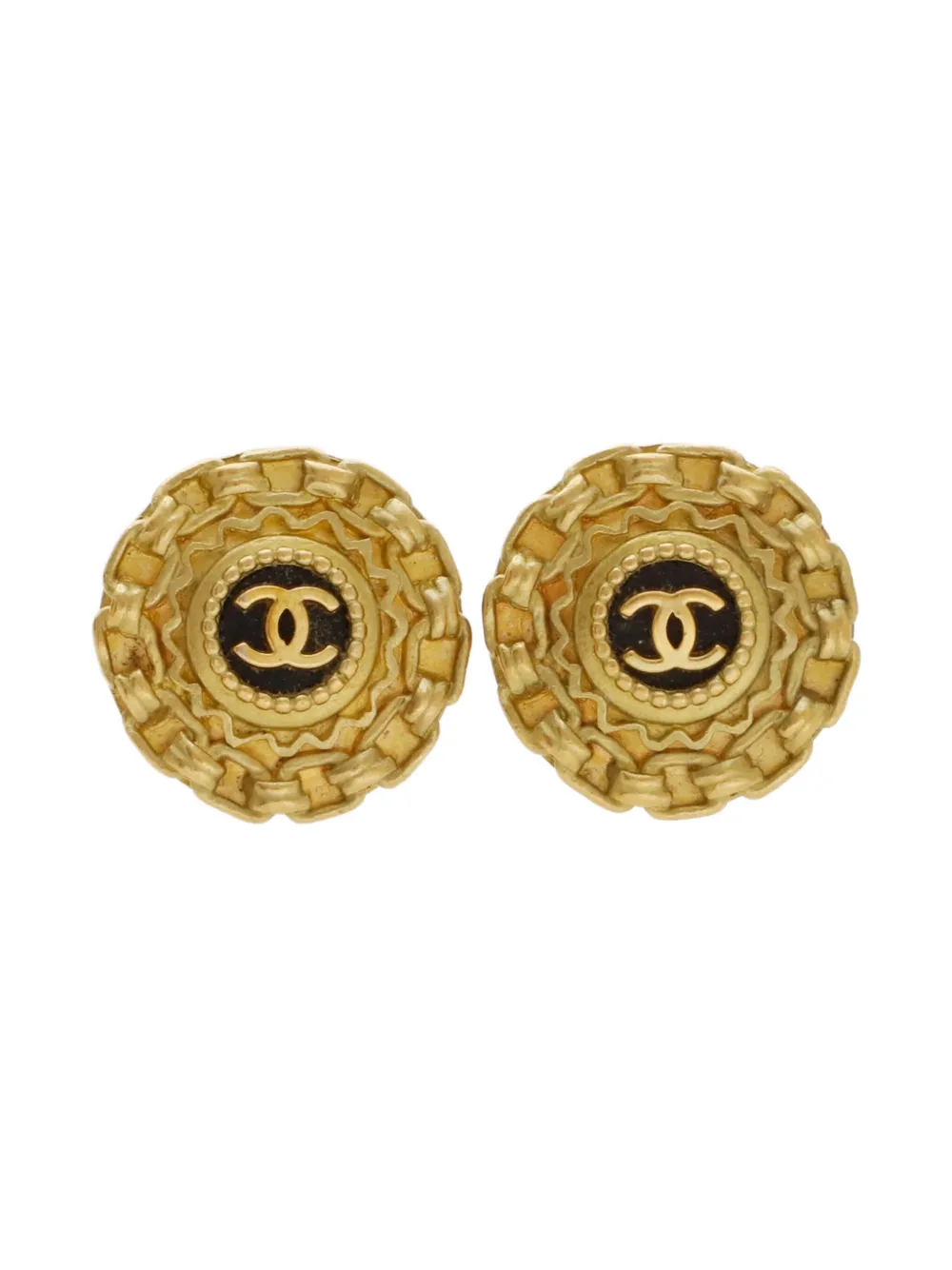 Pre-owned Chanel 1995 Cc Mark Clip-on Earrings In Gold