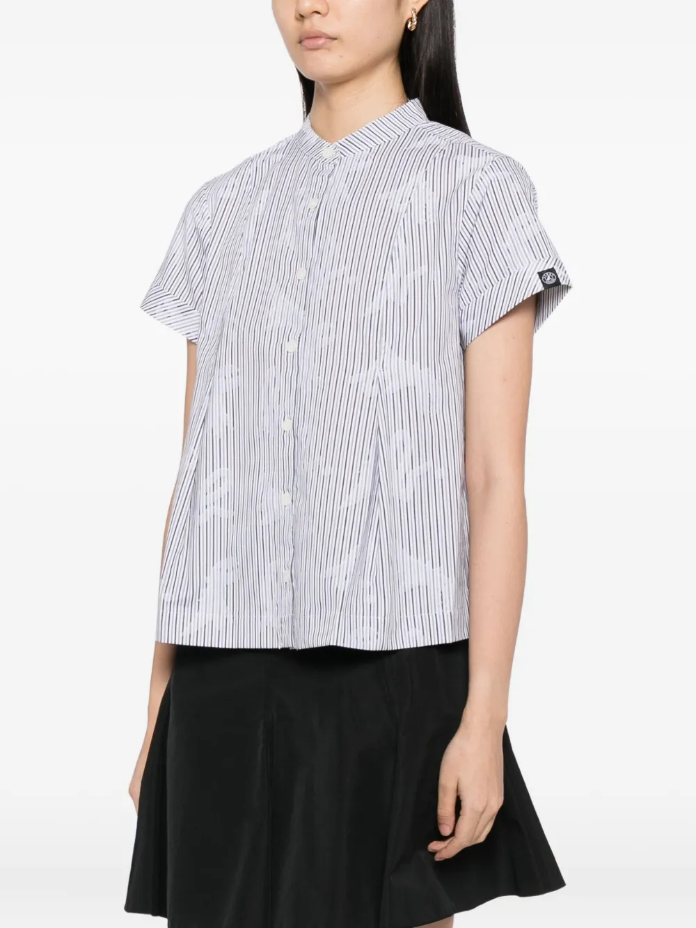 Sport B. By Agnès B. Mandarin-collar Striped Shirt In White