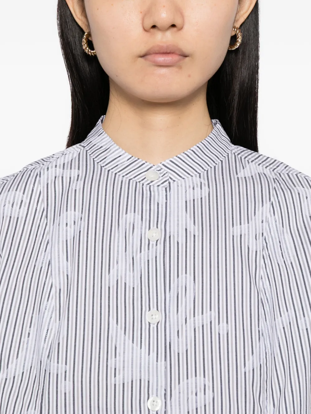 Sport B. By Agnès B. Mandarin-collar Striped Shirt In White