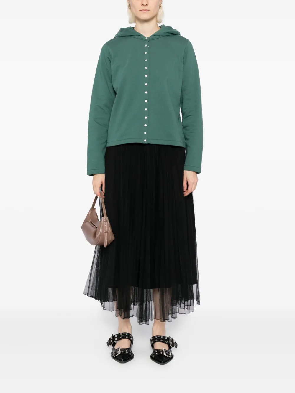 Agnès B. Snap Cotton Hoodie In Green