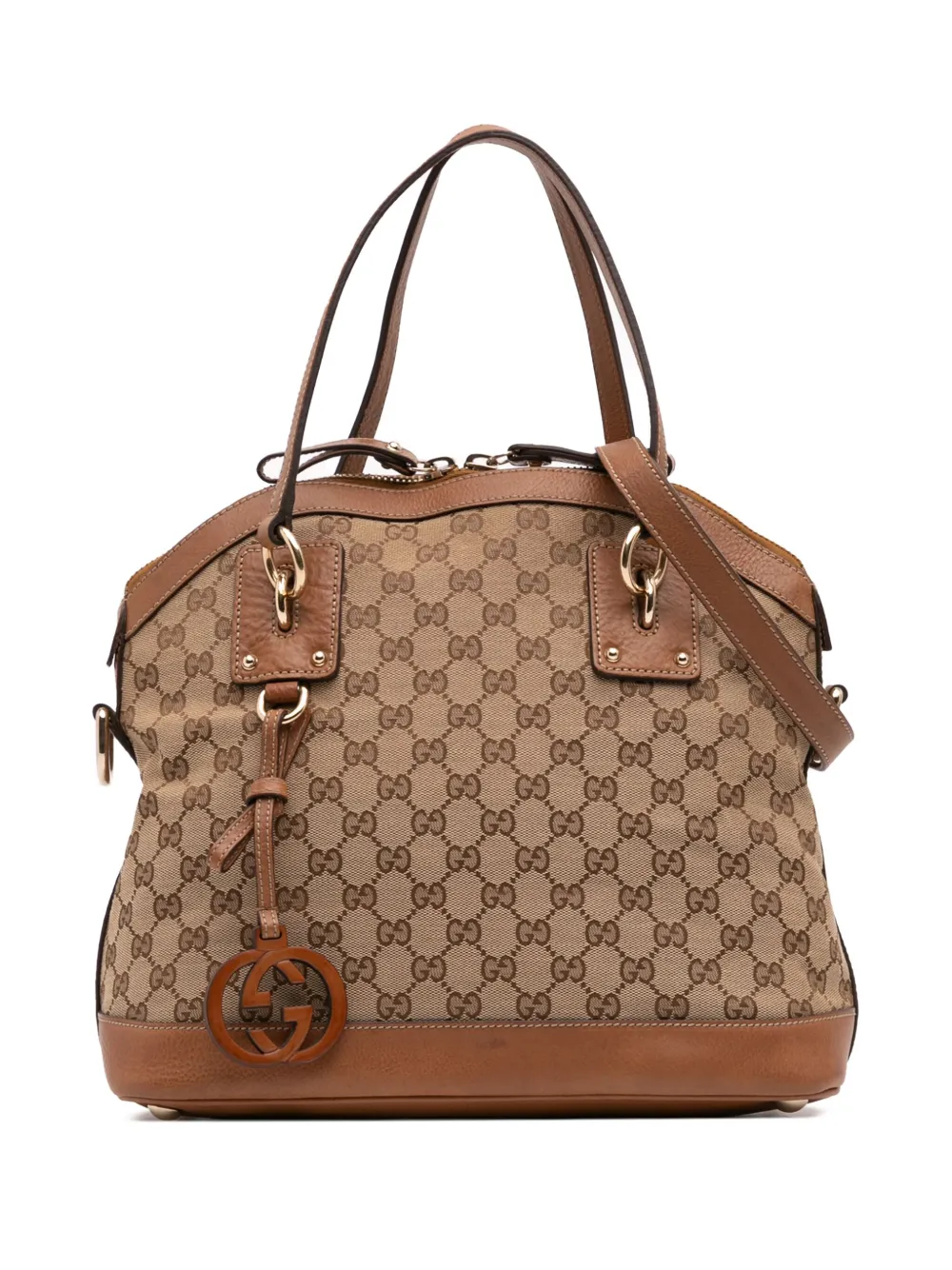 Gucci Pre-Owned 2016-2025 Medium GG Canvas Charm Dome satchel - ブラウン Gucci Pre-Owned 2016-2025 Medium GG Canvas Charm Dome satchel - ブラウン