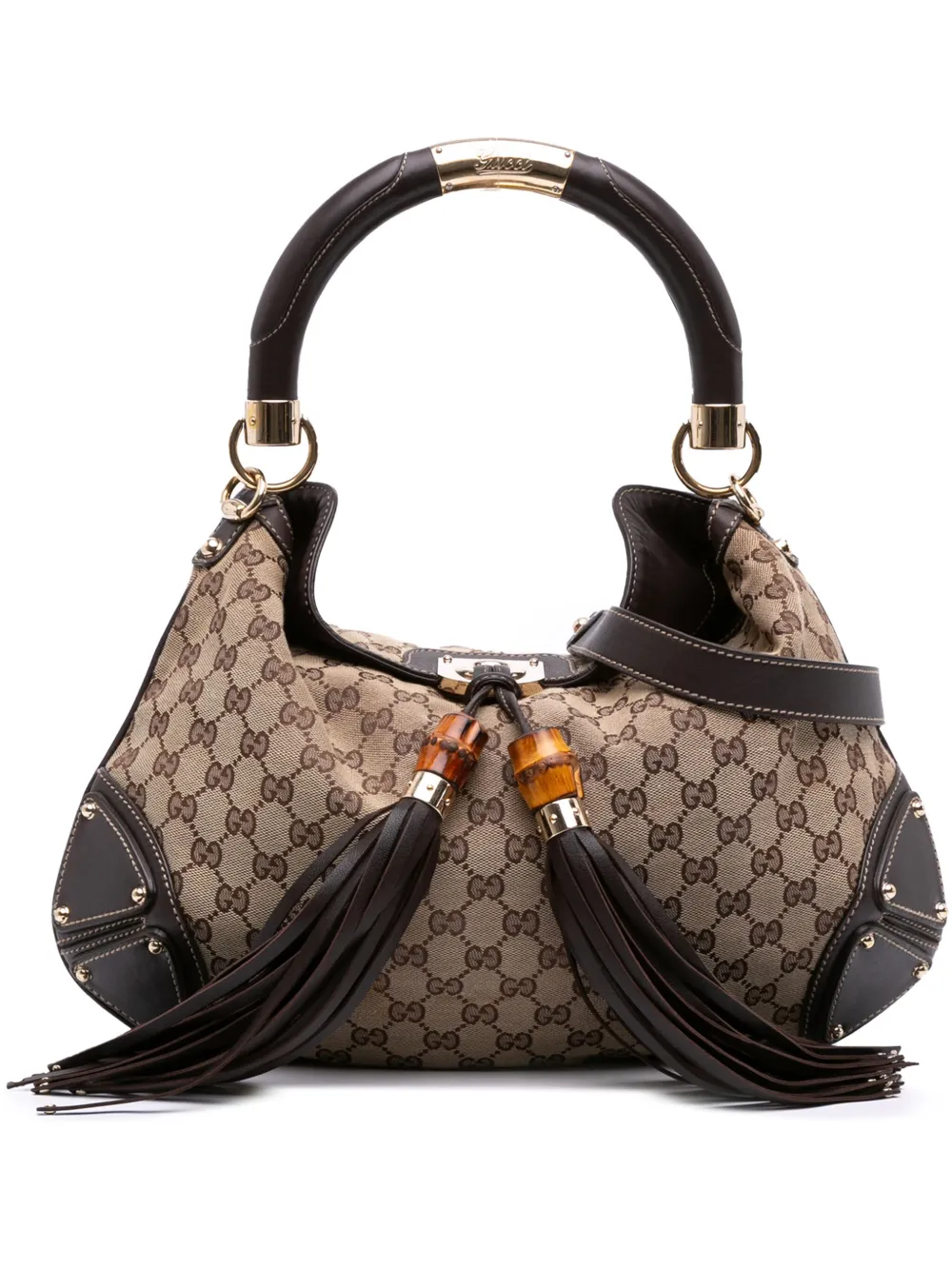Gucci Pre-Owned 2016-2025 Medium GG Canvas Bamboo Indy Hobo satchel - Gucci Pre-Owned 2016-2025 Medium GG Canvas Bamboo Indy Hobo satchel -