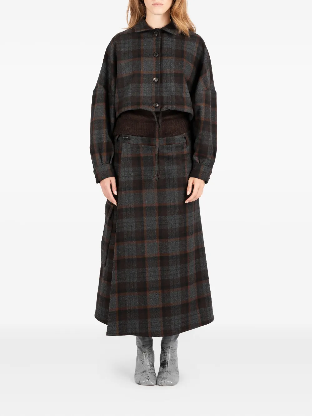 Société Anonyme Checked Wool Jacket In Gray