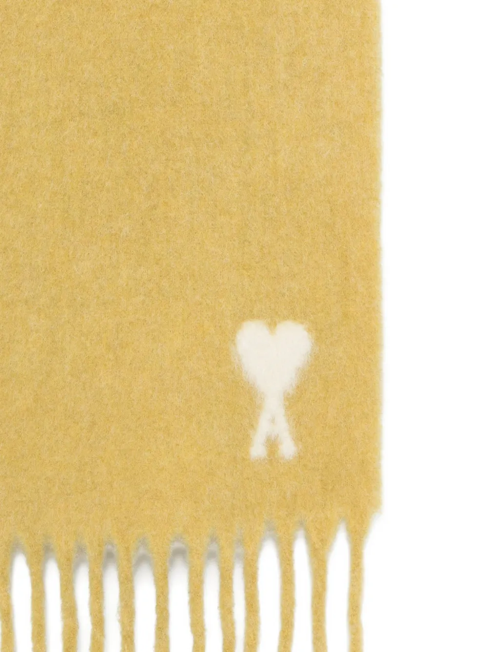 Ami Alexandre Mattiussi Heart-embellishment Fringed-hem Scarf In Yellow