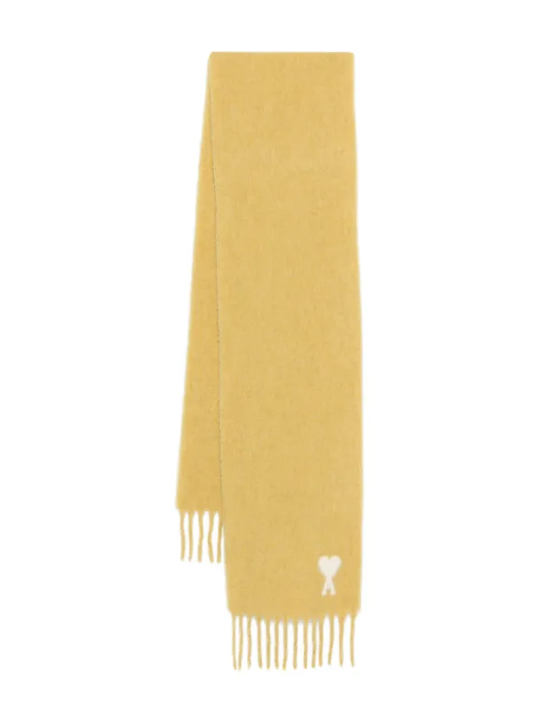 Ami Paris Heart-embellishment Fringed-hem Scarf in Yellow