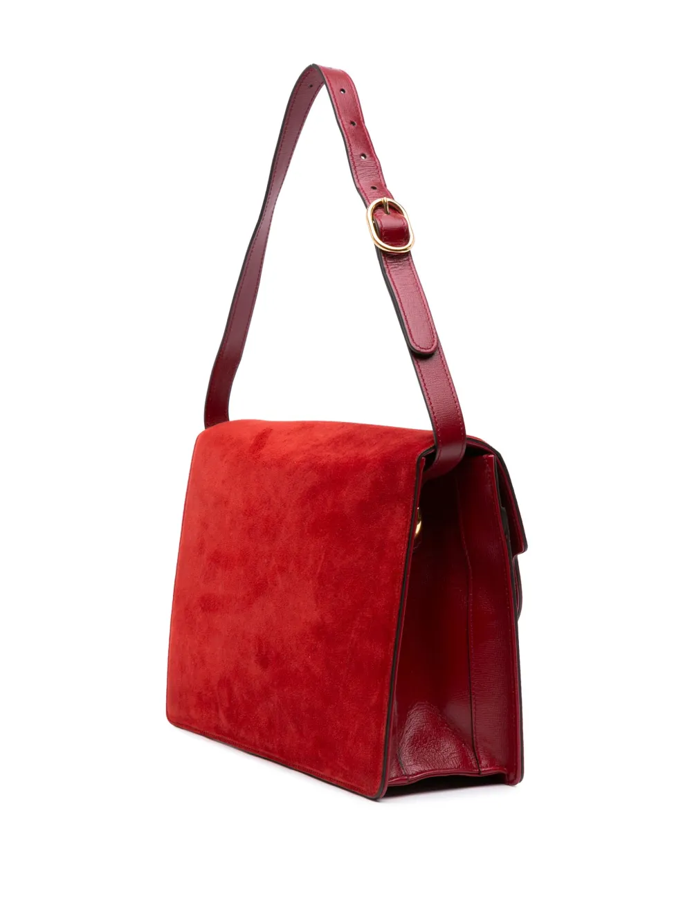 Pre-owned Gucci 2016-2025 Medium Suede Gg Ring Torchon Shoulder Bag In Red