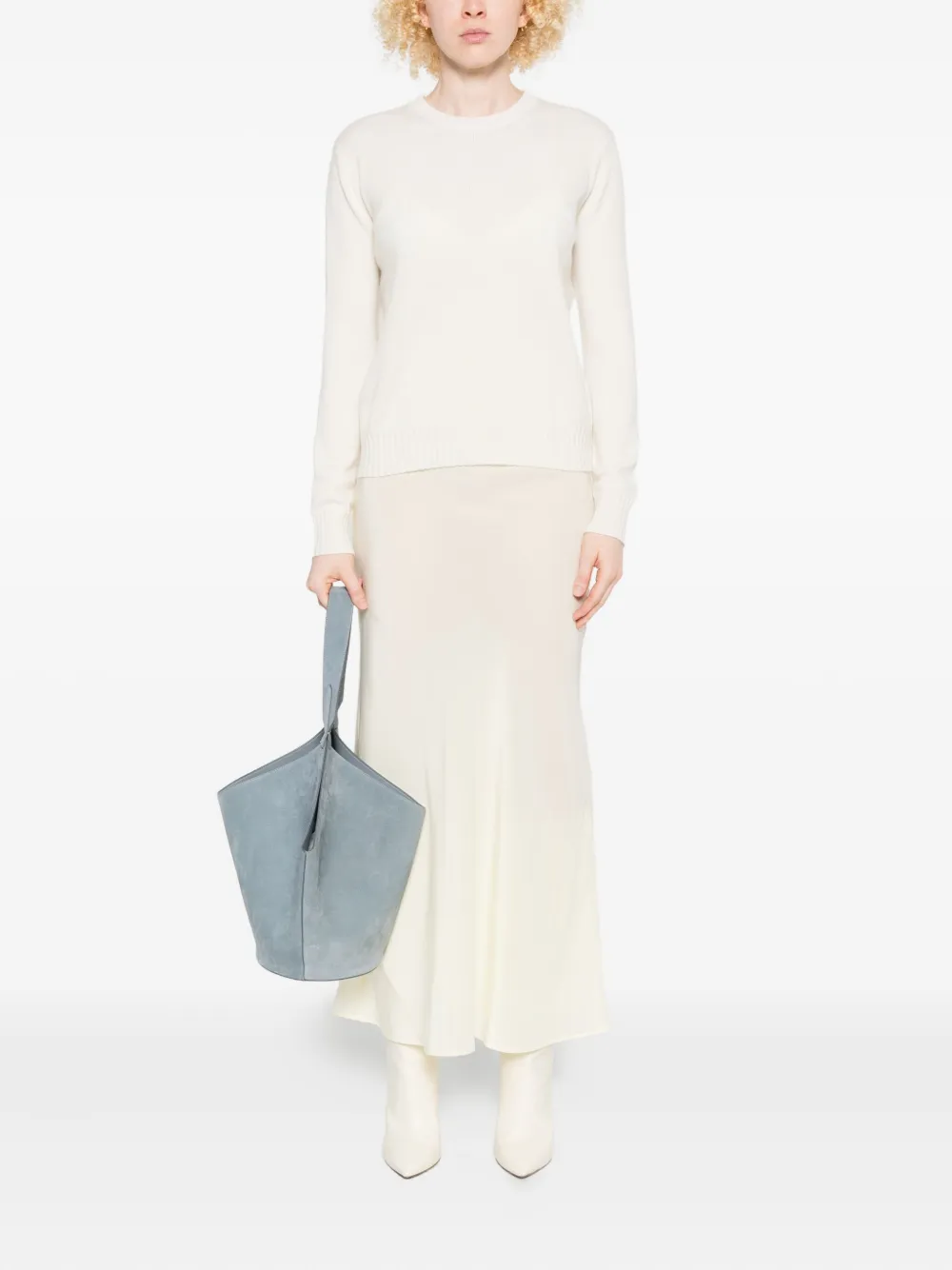 Max Mara Round-neck Long-sleeve Sweater In White