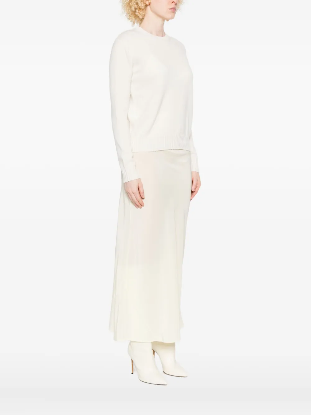 Max Mara Round-neck Long-sleeve Sweater In White