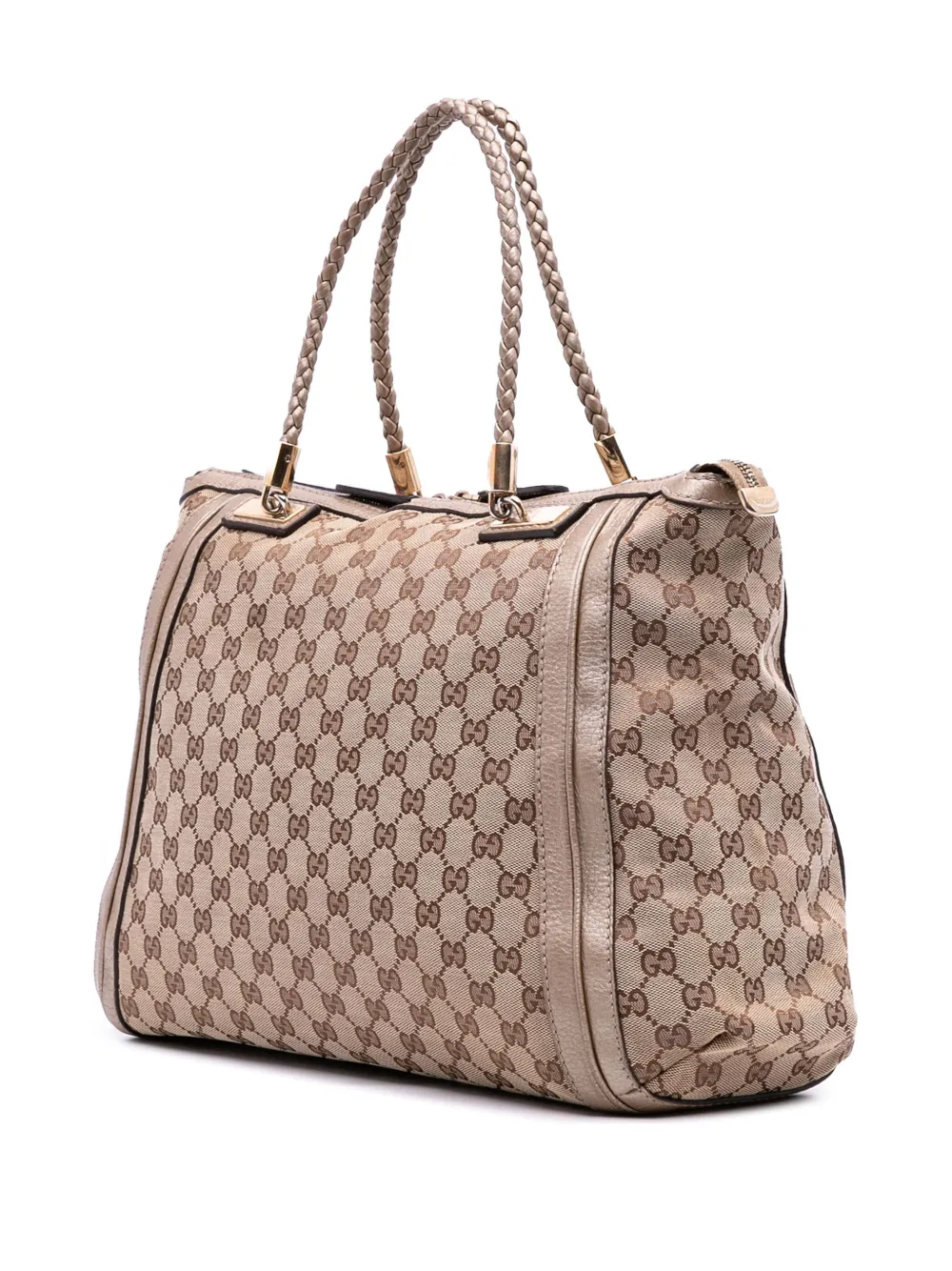 Pre-owned Gucci 2016-2025 Large Gg Canvas Bella Satchel In Brown