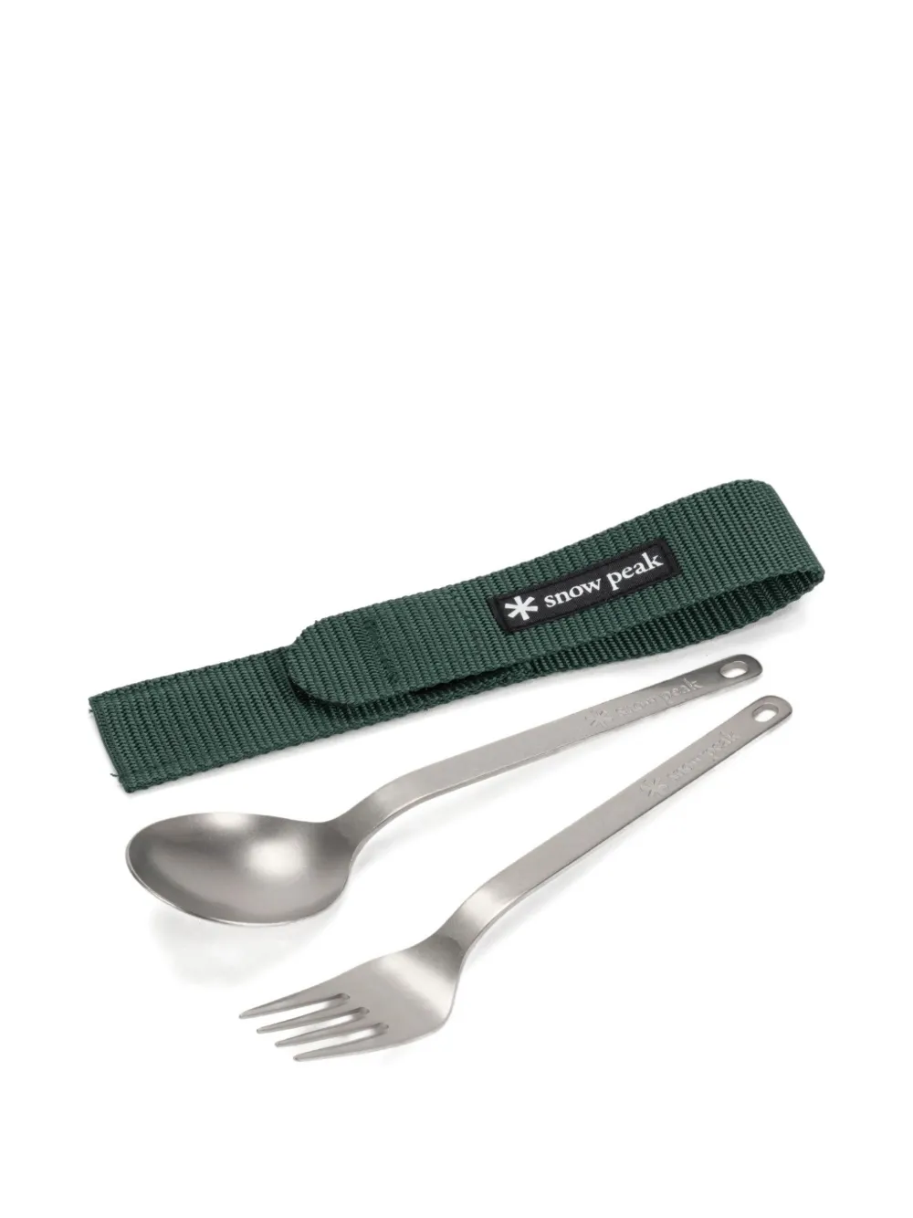 Snow Peak Logo-engraved Fork And Spoon Set In Green