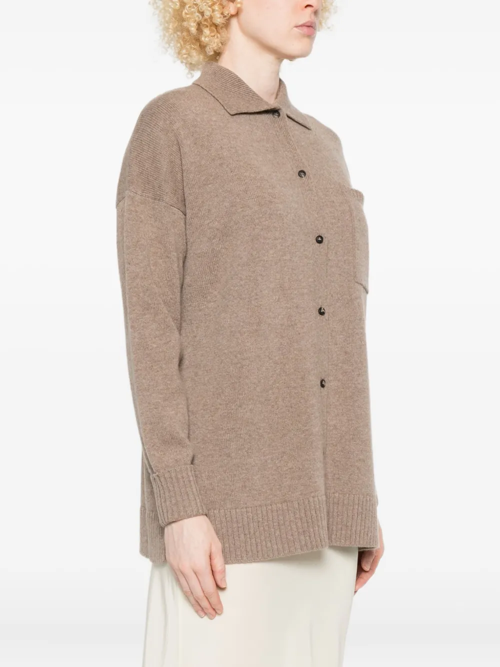 Max Mara Buttoned Chest-pocket Cardigan In Brown