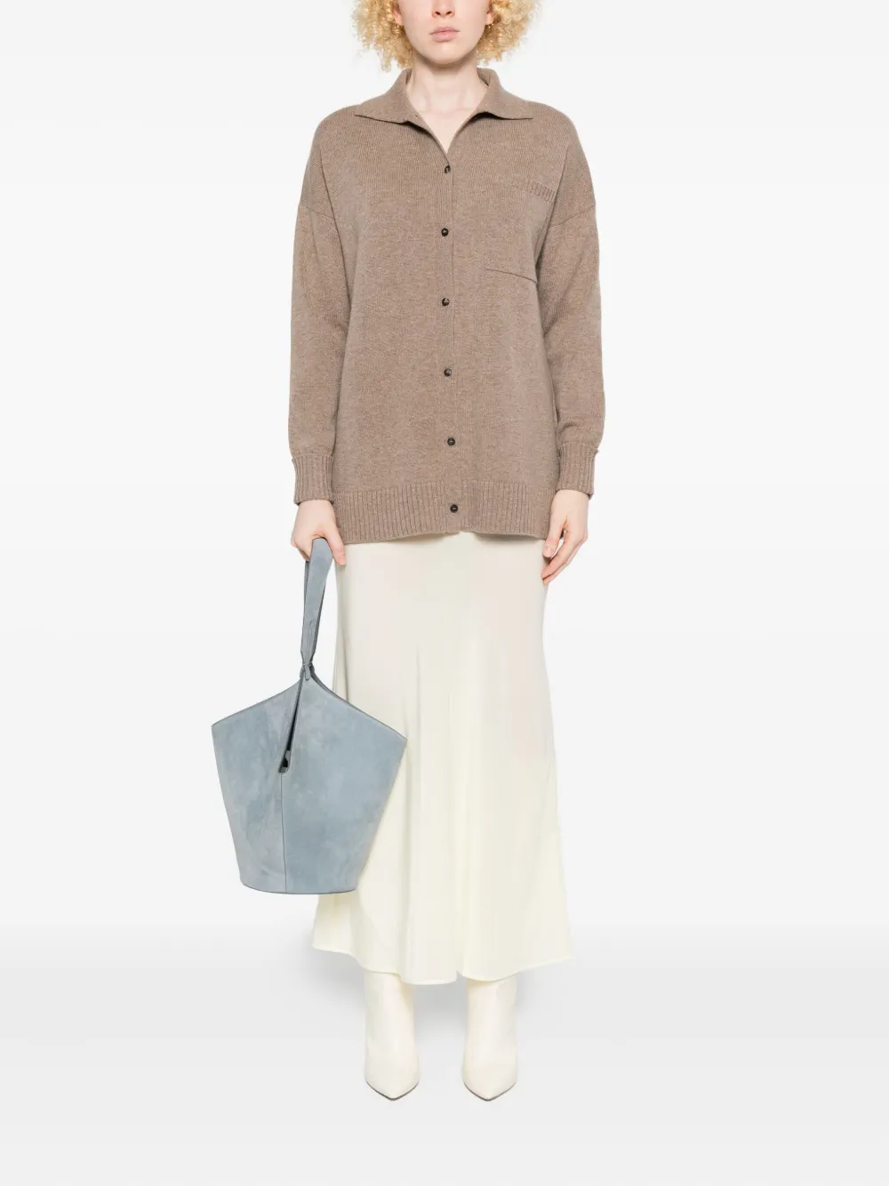 Max Mara Buttoned Chest-pocket Cardigan In Brown