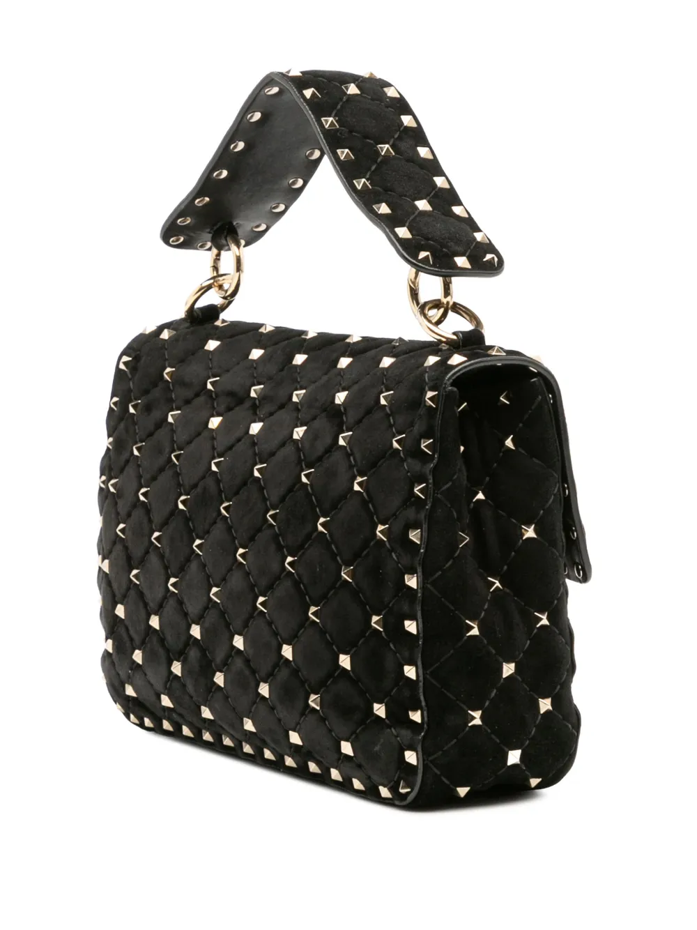 Pre-owned Valentino Garavani 2000-2017 Medium Suede Rockstud Spike Satchel In Black