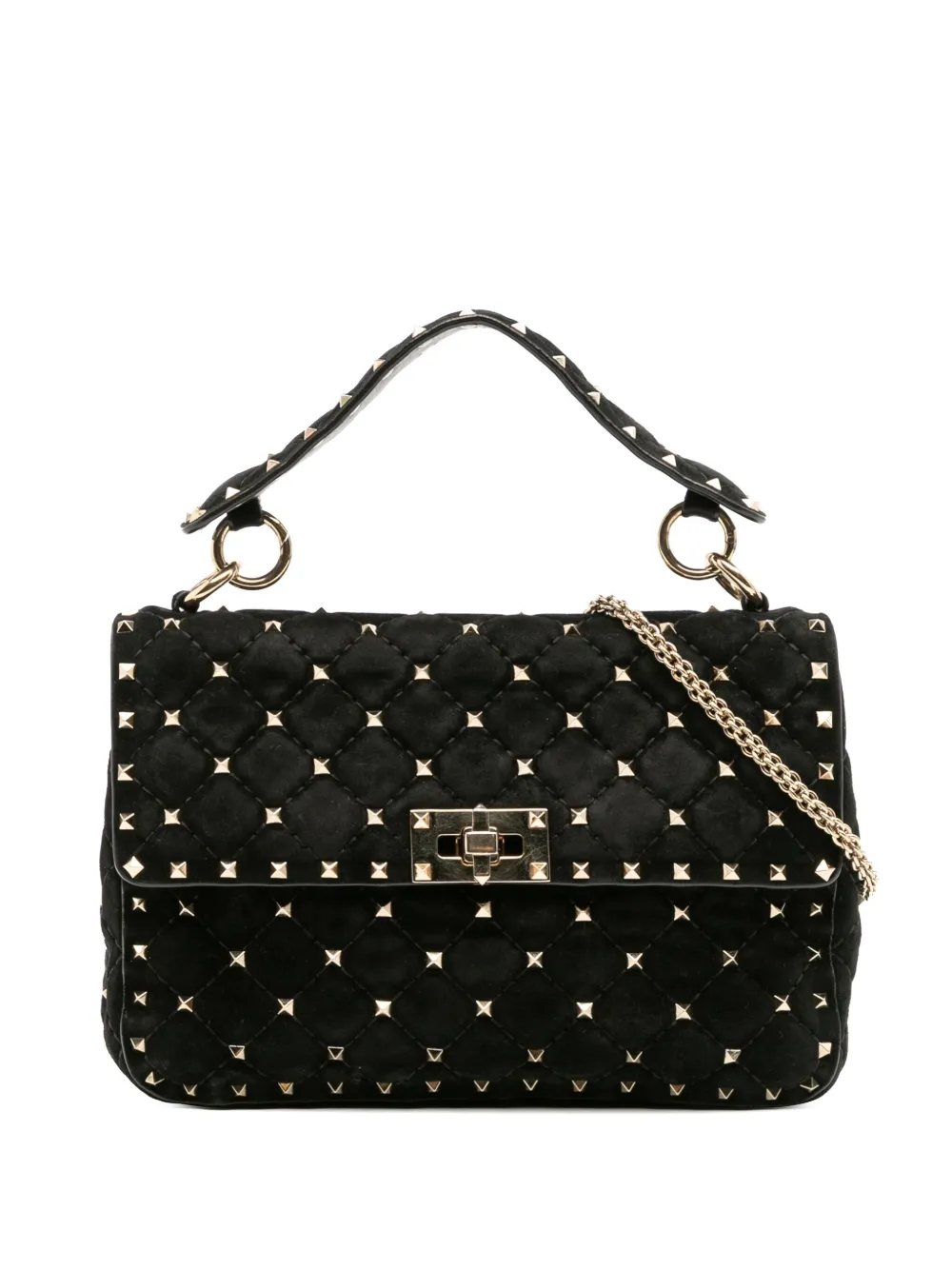 Pre-owned Valentino Garavani 2000-2017 Medium Suede Rockstud Spike Satchel In Black