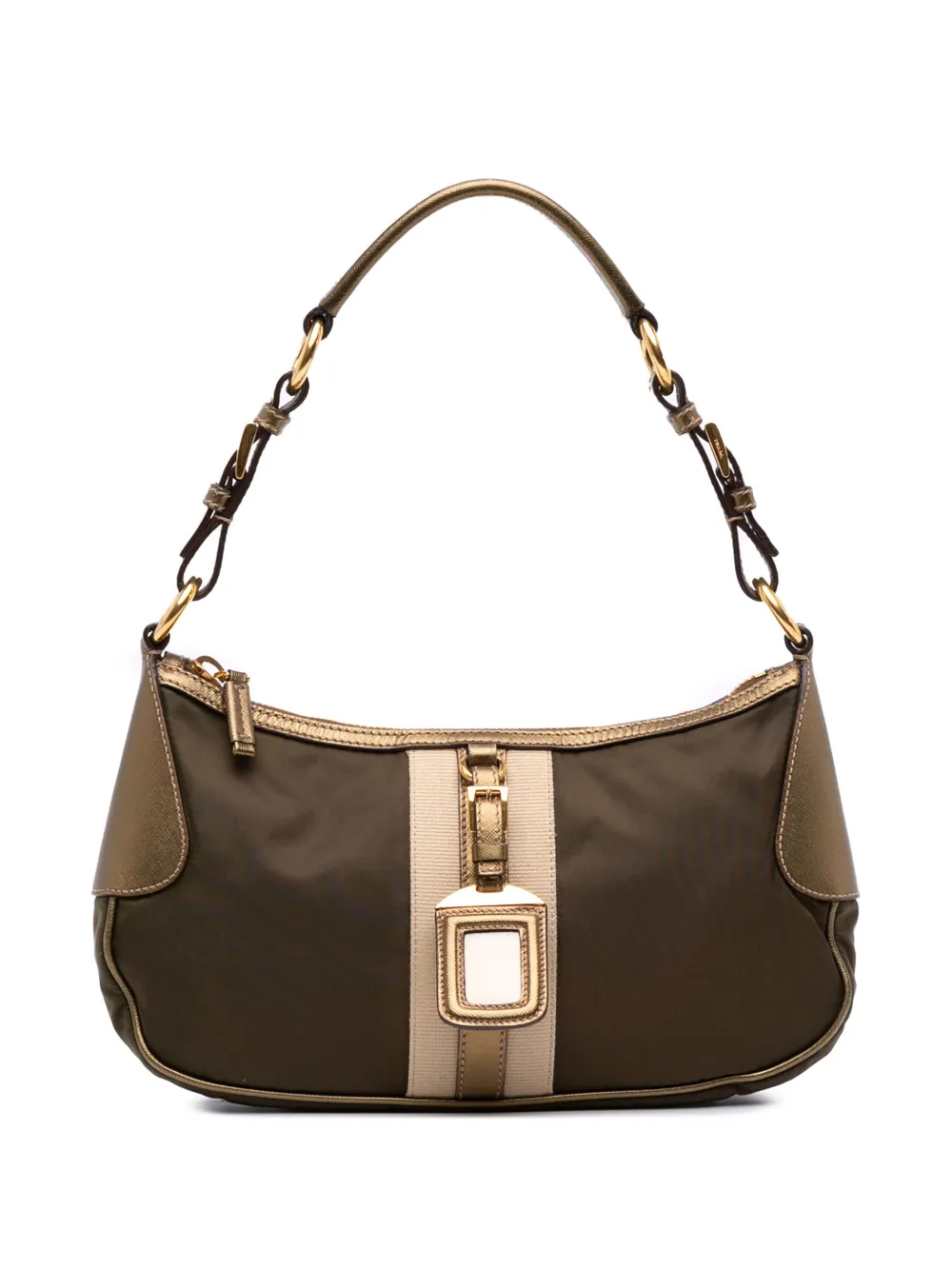 Prada Pre-Owned 2013-2025 Saffiano Trimmed Tessuto Stripe shoulder bag Prada Pre-Owned 2013-2025 Saffiano Trimmed Tessuto Stripe shoulder bag