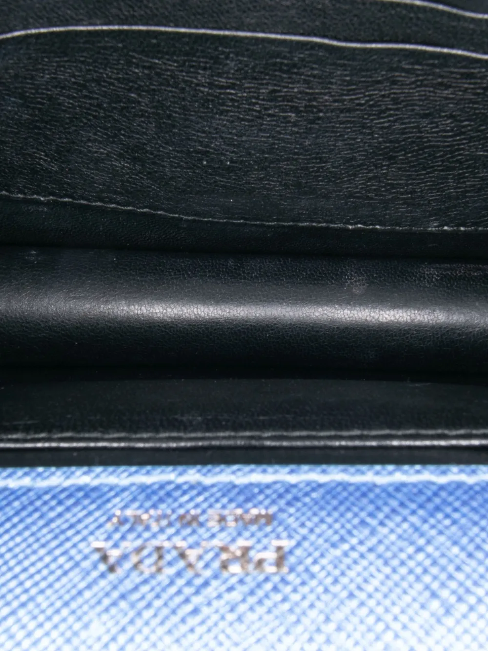 Pre-owned Prada 2000-2025 Saffiano Lux Metal Bar Chain Crossbody Bag In Blue