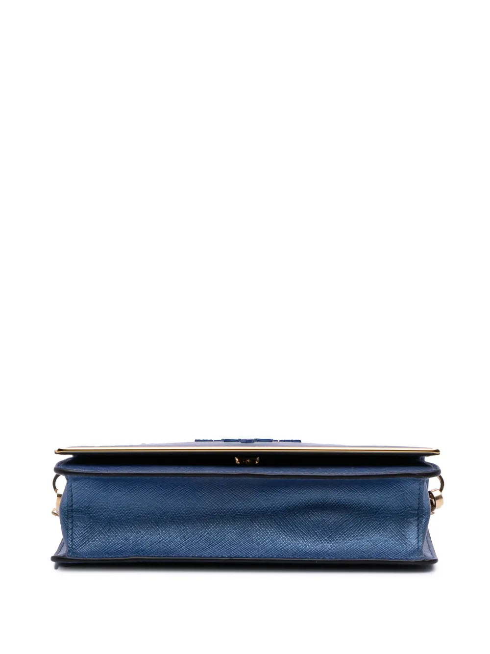 Pre-owned Prada 2000-2025 Saffiano Lux Metal Bar Chain Crossbody Bag In Blue