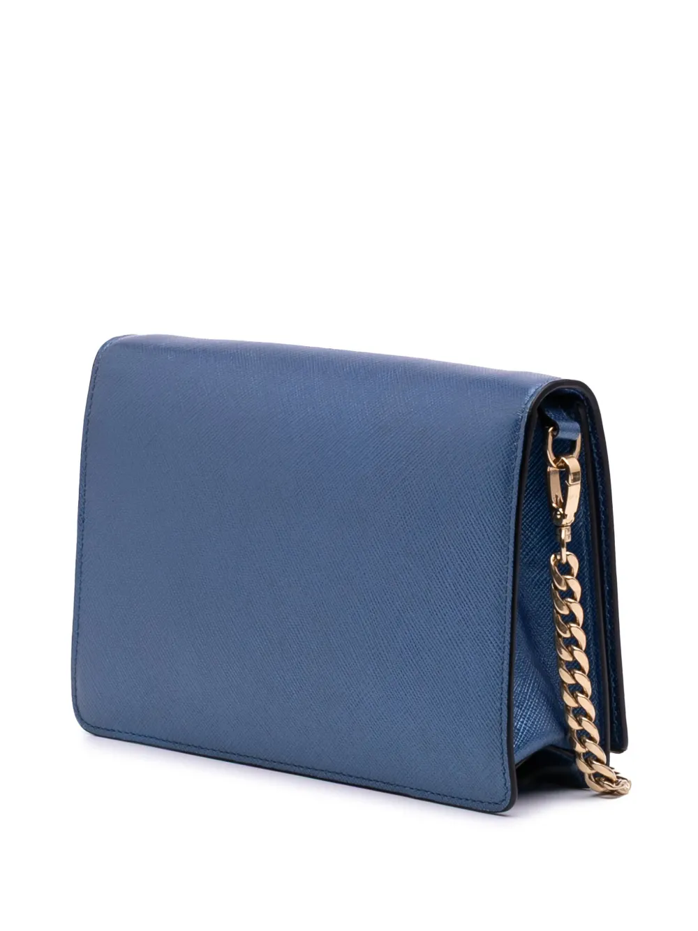 Pre-owned Prada 2000-2025 Saffiano Lux Metal Bar Chain Crossbody Bag In Blue