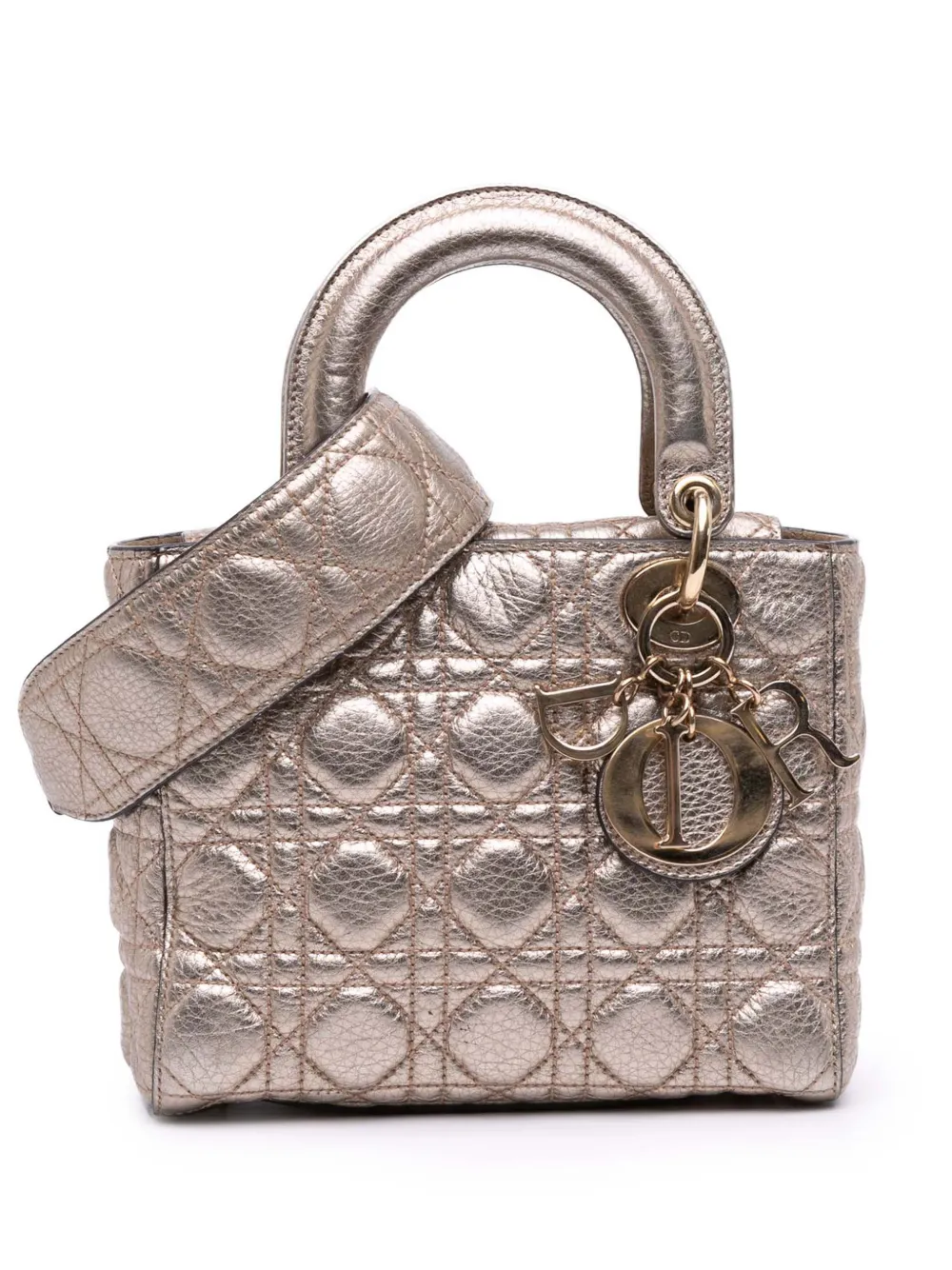 Christian Dior Pre-Owned 2017 Small Metallic Grained Calfskin Cannage Christian Dior Pre-Owned 2017 Small Metallic Grained Calfskin Cannage