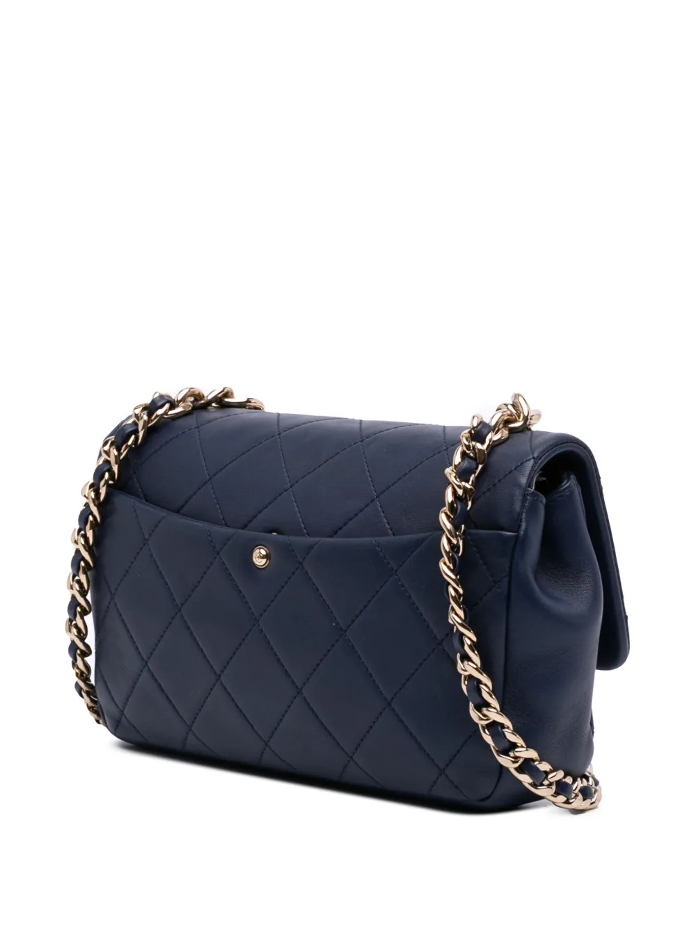Pre-owned Chanel 2019 Small Lambskin Elegant Chain Single Flap Satchel In Blue