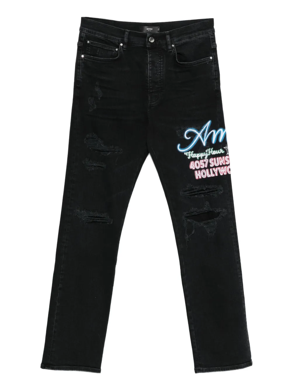 AMIRI distressed embroidered jeans | Black | Image 1