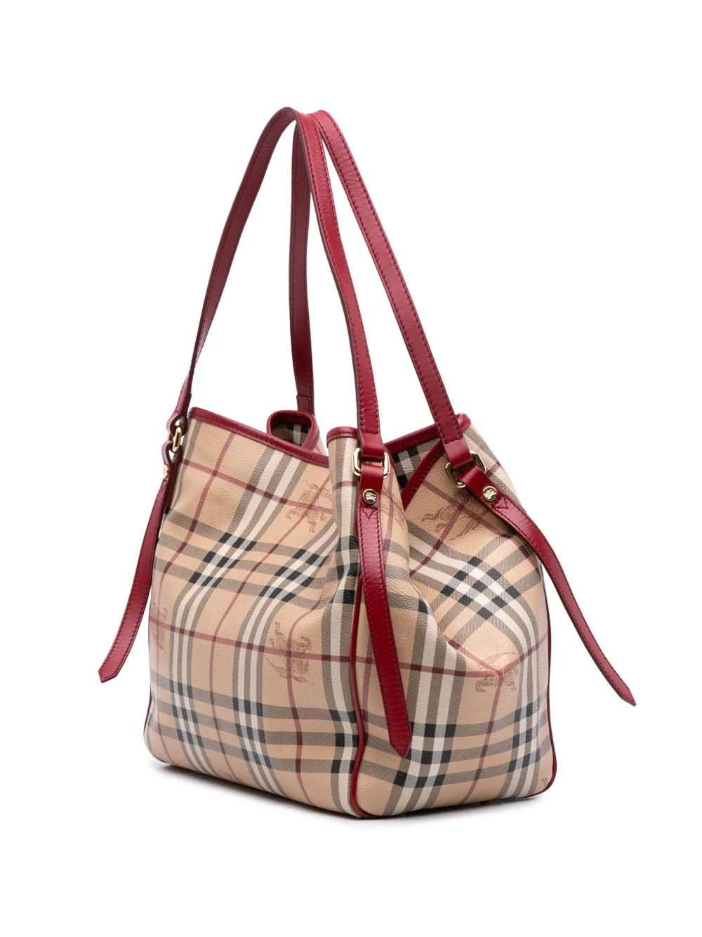 Pre-owned Burberry 2000-2017 Small Haymarket Check Coated Canvas Canterbury Tote Bag In Brown