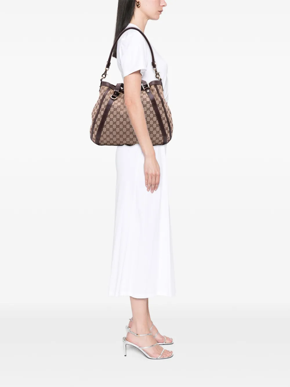 Pre-owned Gucci 2000-2015 Gg Canvas Abbey D Ring Convertible Satchel In Brown