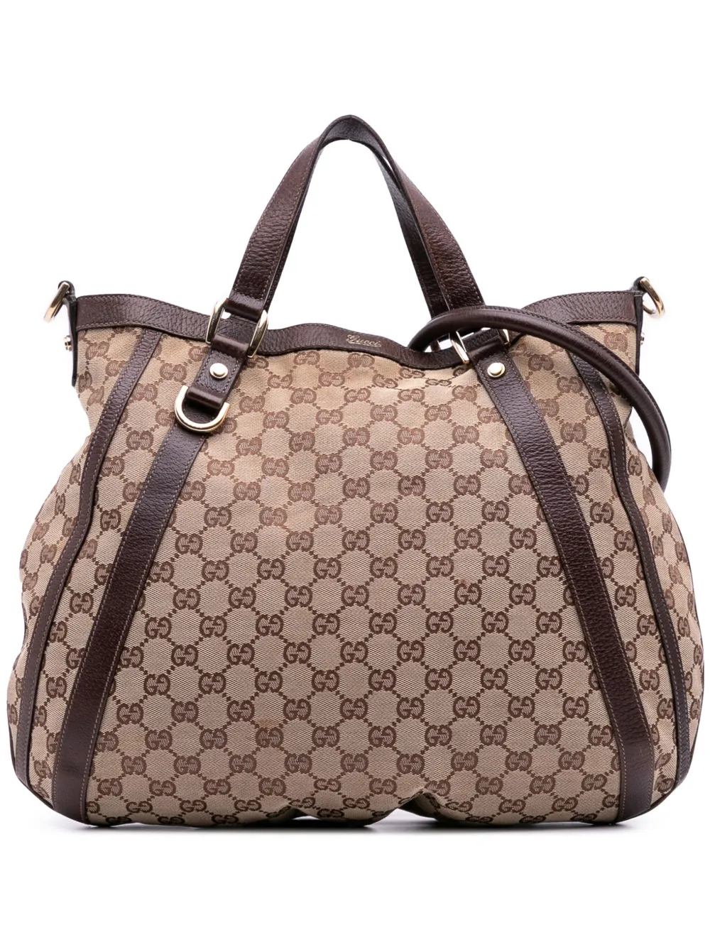 Pre-owned Gucci 2000-2015 Gg Canvas Abbey D Ring Convertible Satchel In Brown
