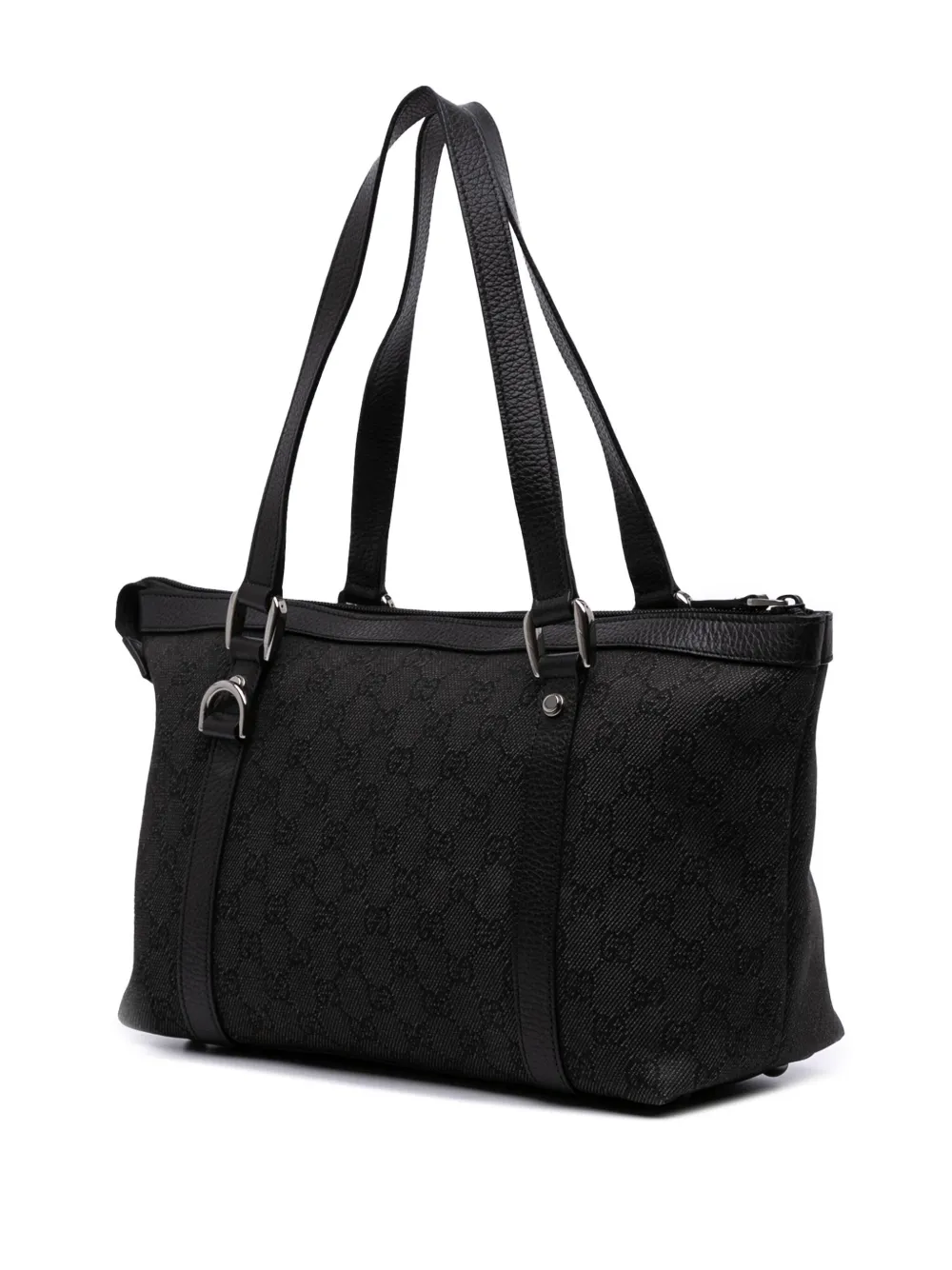 Pre-owned Gucci 2016-2025 Gg Denim Abbey D Ring Tote Bag In Gray