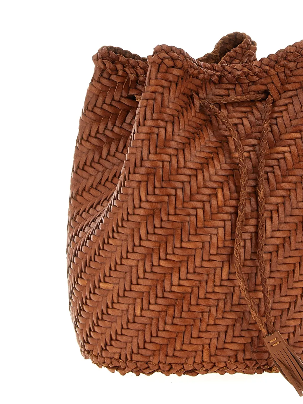 Dragon Diffusion Pompom Double Jump Leather Bucket Bag In Brown