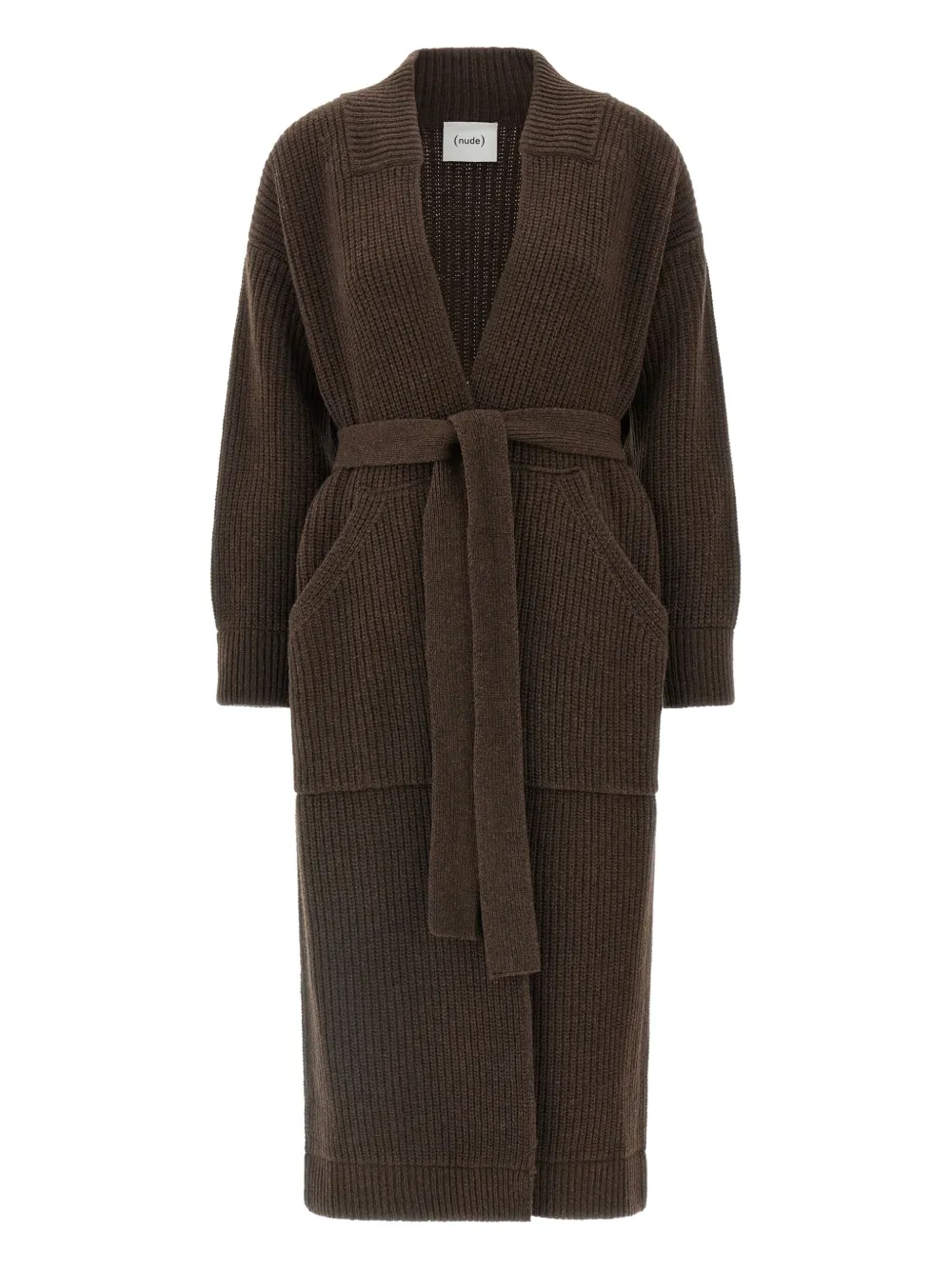 Nude ribbed belted coat | Brown | Image 1