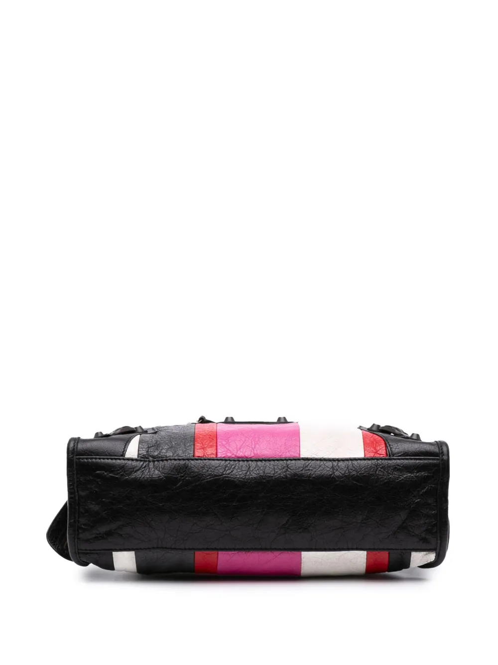 Pre-owned Balenciaga 2018 Small Lambskin Motocross Striped Classic City Satchel In Black
