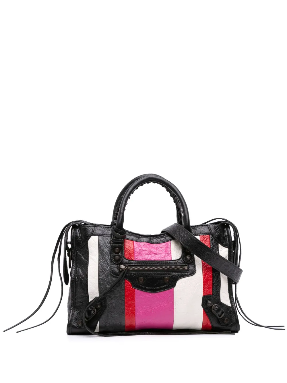 Balenciaga Pre-Owned 2018 Small Lambskin Motocross Striped Classic Balenciaga Pre-Owned 2018 Small Lambskin Motocross Striped Classic